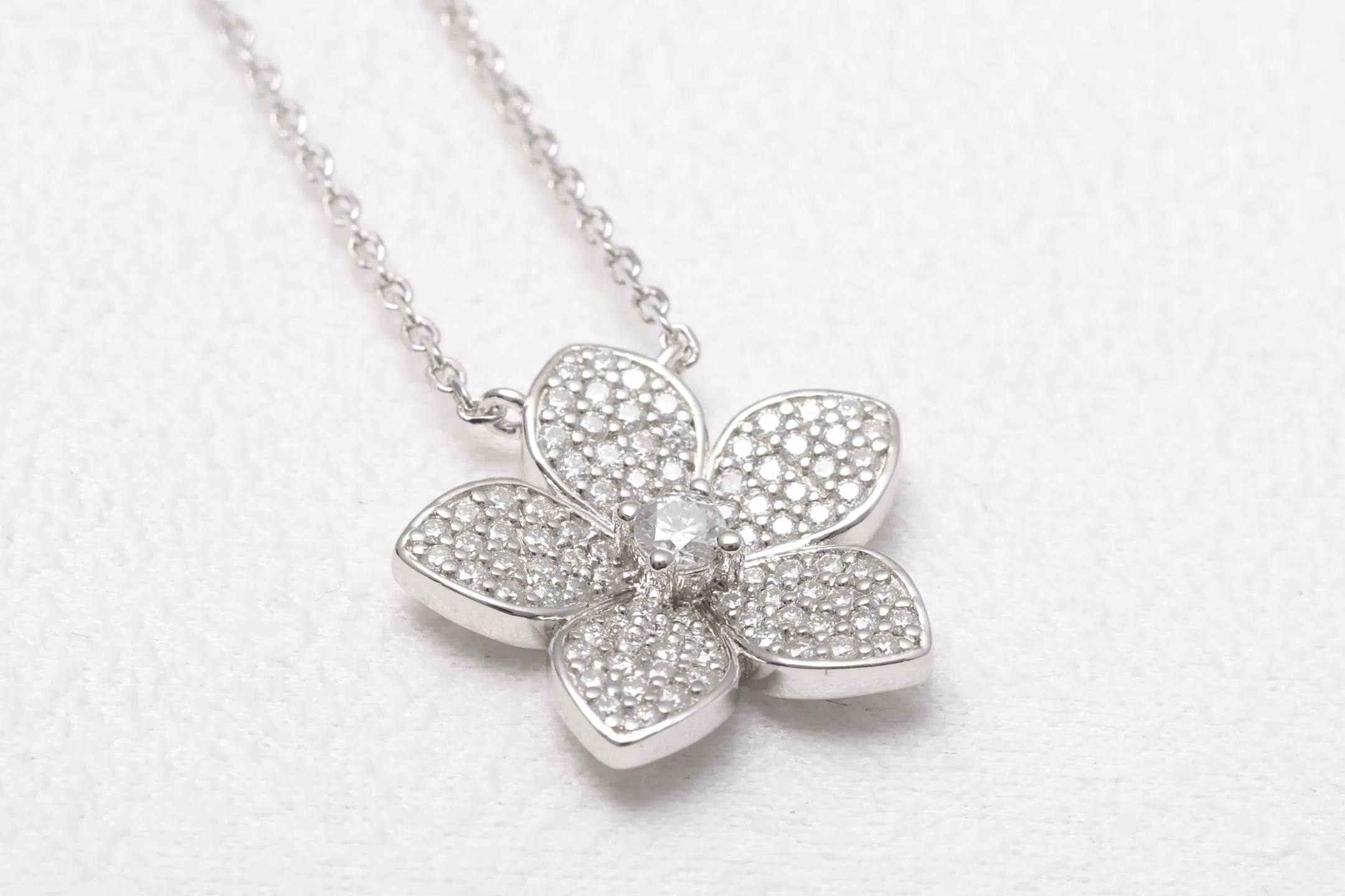 Moissanite Pave Clover Pendant Necklace (Sterling Silver) D36016911 — view 7