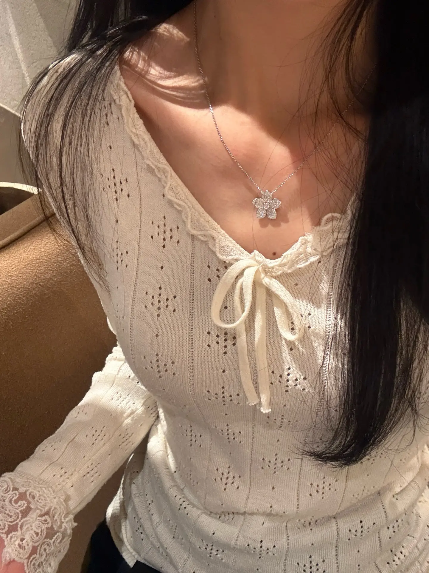 Moissanite Pave Clover Pendant Necklace (Sterling Silver) D36016911 — view 9