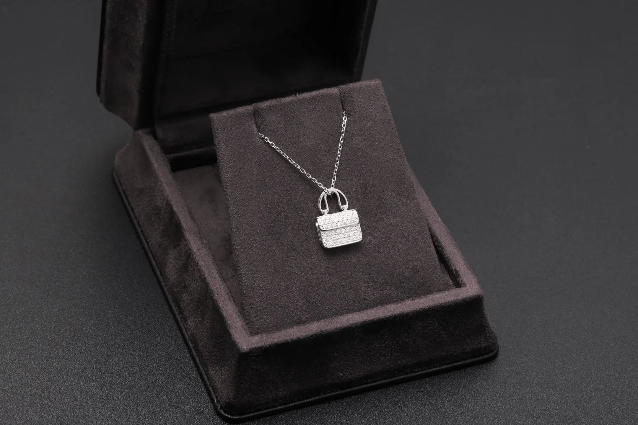 Moissanite Pavé Handbag Pendant Necklace (Sterling Silver) D32516905 — view 2