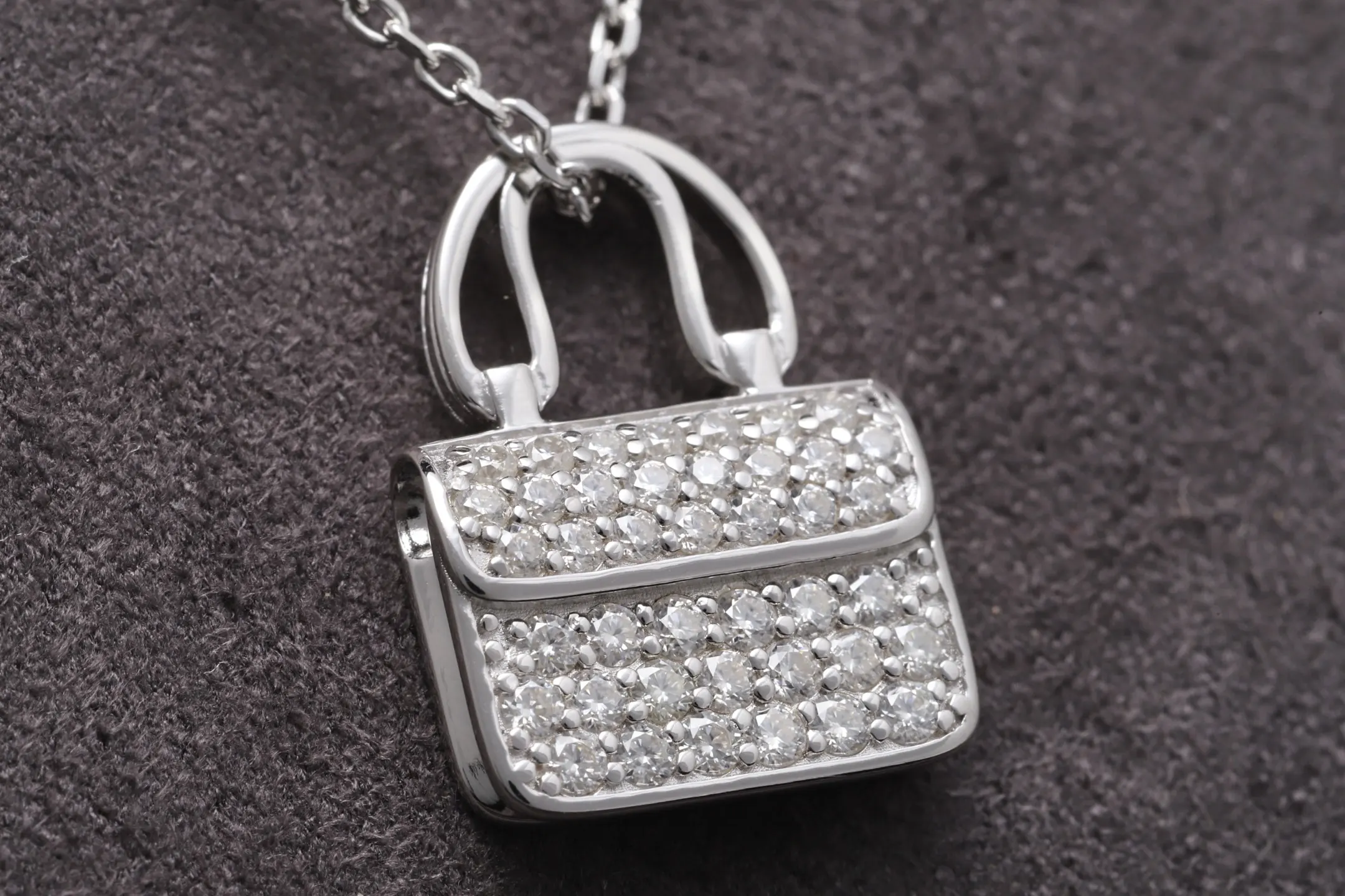 Moissanite Pavé Handbag Pendant Necklace (Sterling Silver) D32516905 — view 3