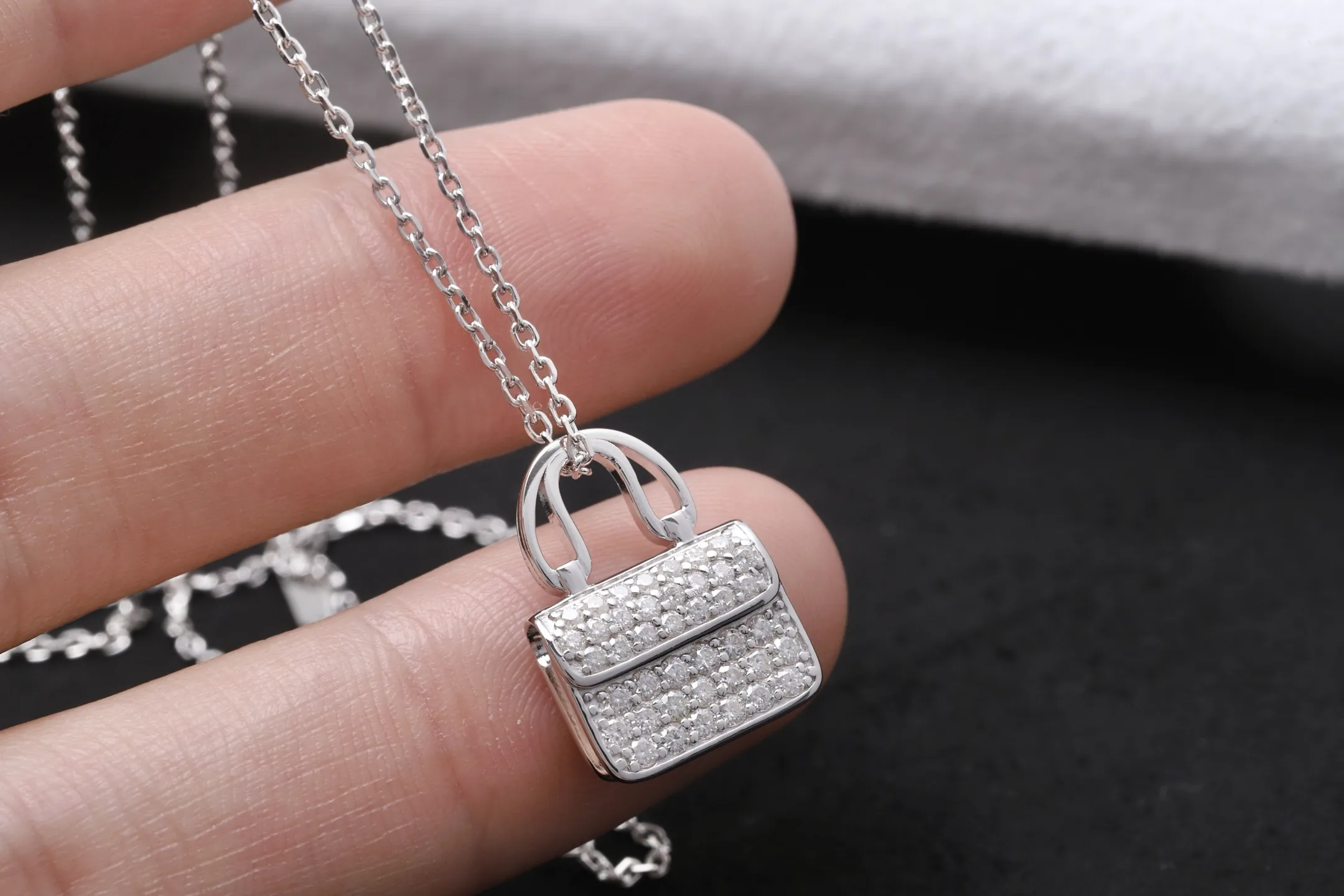 Moissanite Pavé Handbag Pendant Necklace (Sterling Silver) D32516905 — view 4