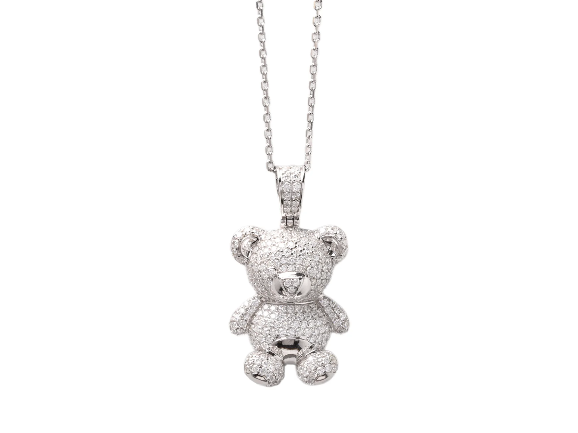 Pave Moissanite Teddy Bear Pendant Necklace (Sterling Silver) D125016810