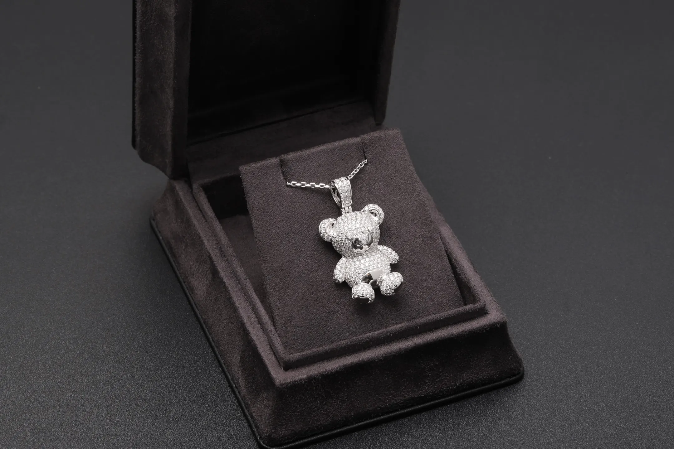 Pave Moissanite Teddy Bear Pendant Necklace (Sterling Silver) D125016810 — view 2