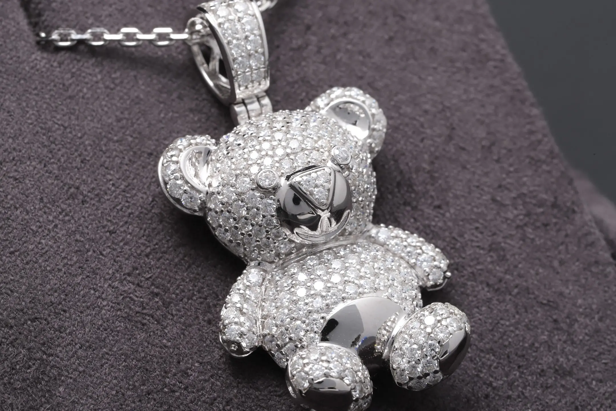 Pave Moissanite Teddy Bear Pendant Necklace (Sterling Silver) D125016810 — view 3