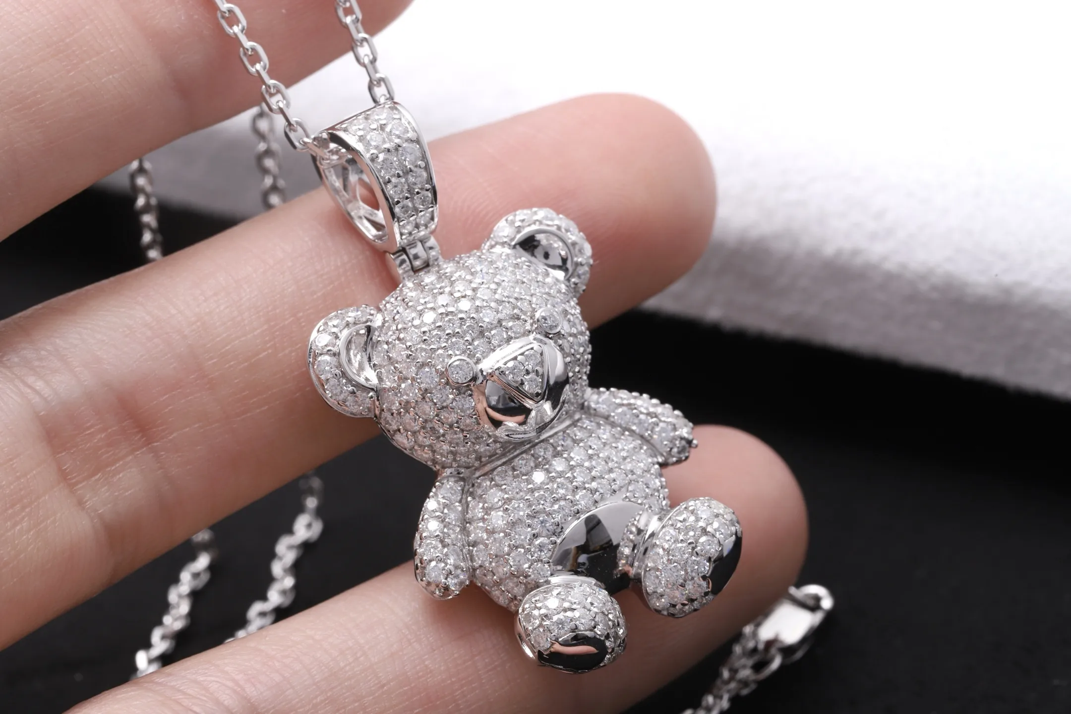 Pave Moissanite Teddy Bear Pendant Necklace (Sterling Silver) D125016810 — view 4