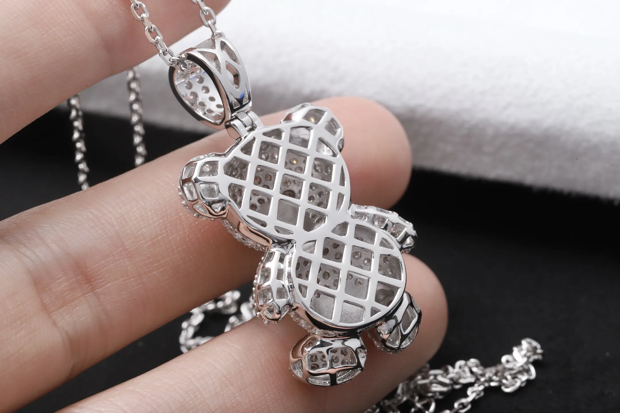 Pave Moissanite Teddy Bear Pendant Necklace (Sterling Silver) D125016810 — view 5