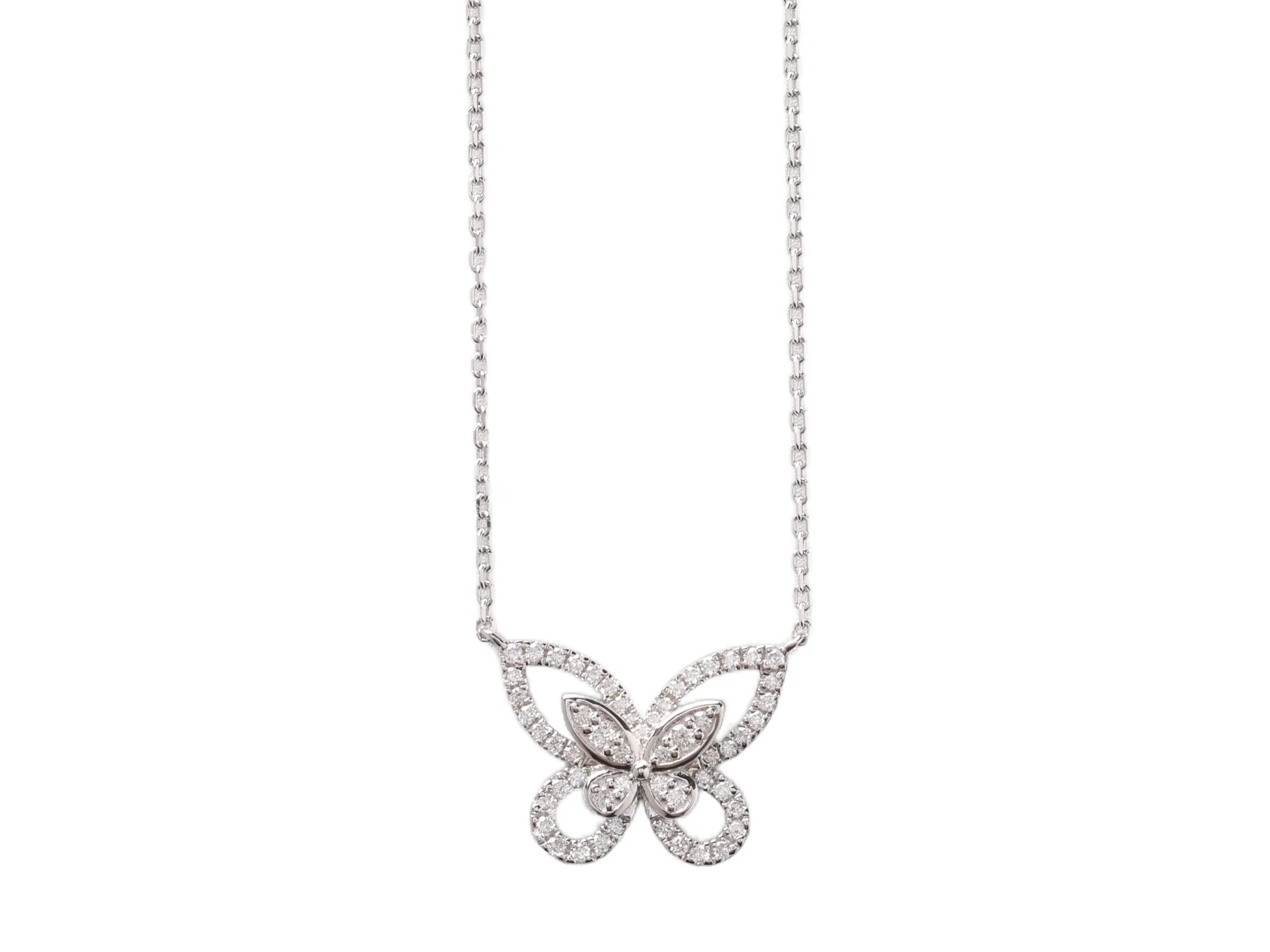 Pave Butterfly Pendant Necklace (Sterling Silver) D28516915