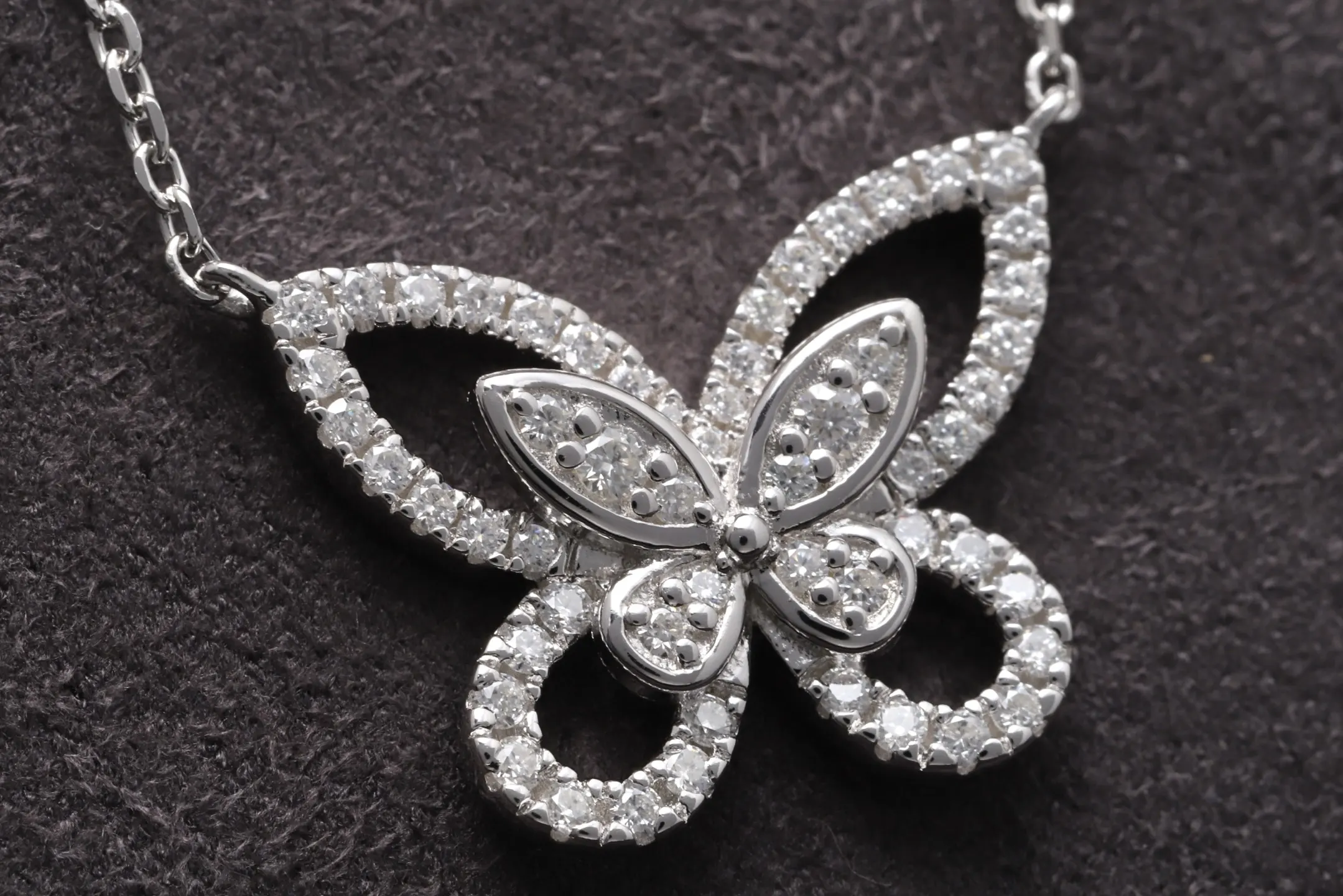 Pave Butterfly Pendant Necklace (Sterling Silver) D28516915 — view 3