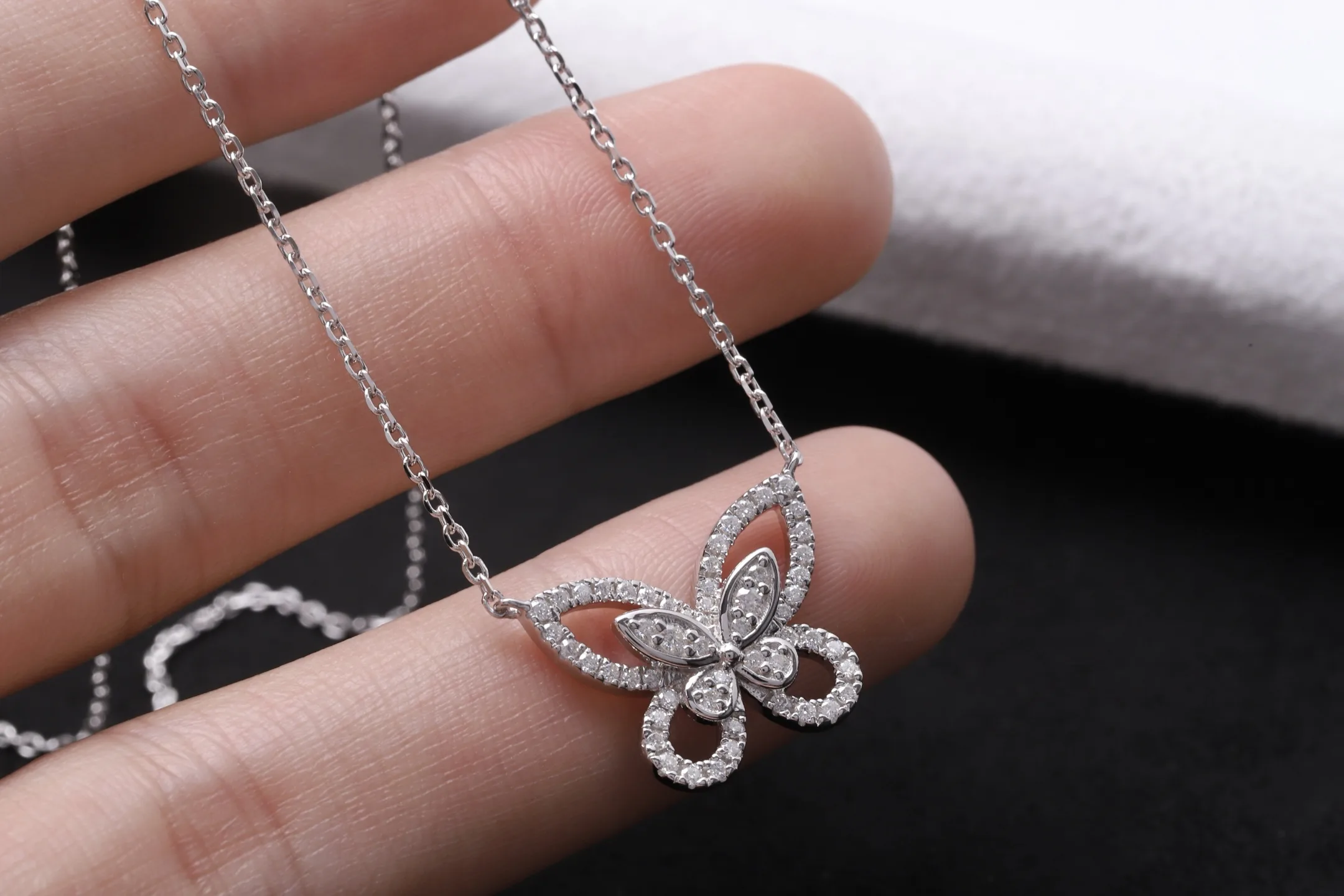 Pave Butterfly Pendant Necklace (Sterling Silver) D28516915 — view 4