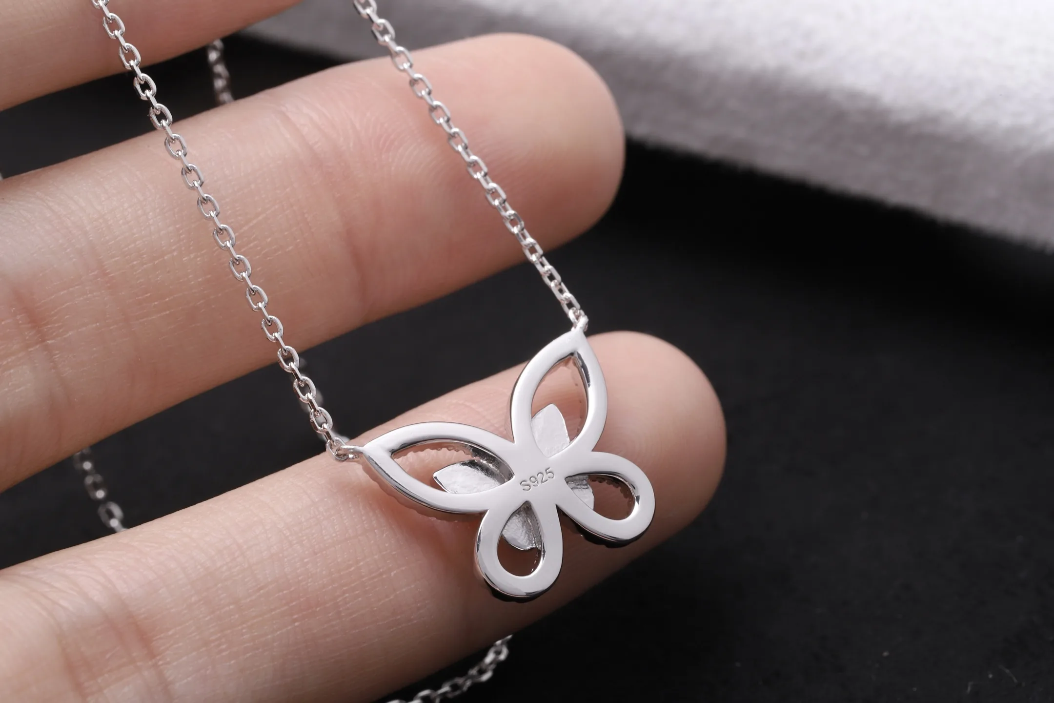 Pave Butterfly Pendant Necklace (Sterling Silver) D28516915 — view 5