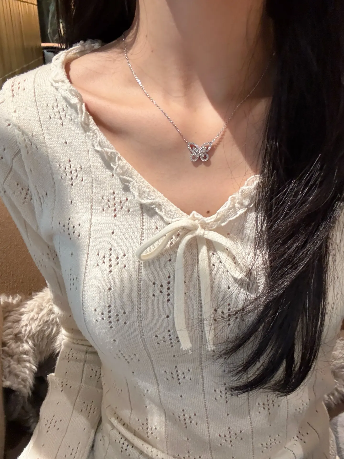 Pave Butterfly Pendant Necklace (Sterling Silver) D28516915 — view 9