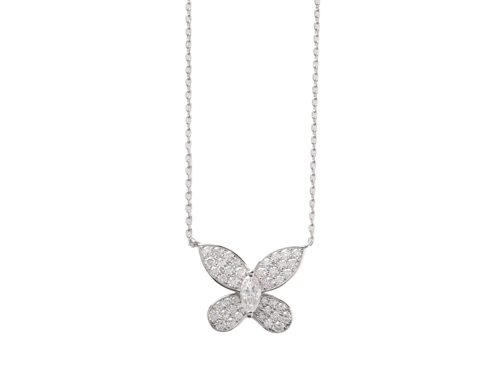 Moissanite Butterfly Pendant Necklace (Sterling Silver) D30516894