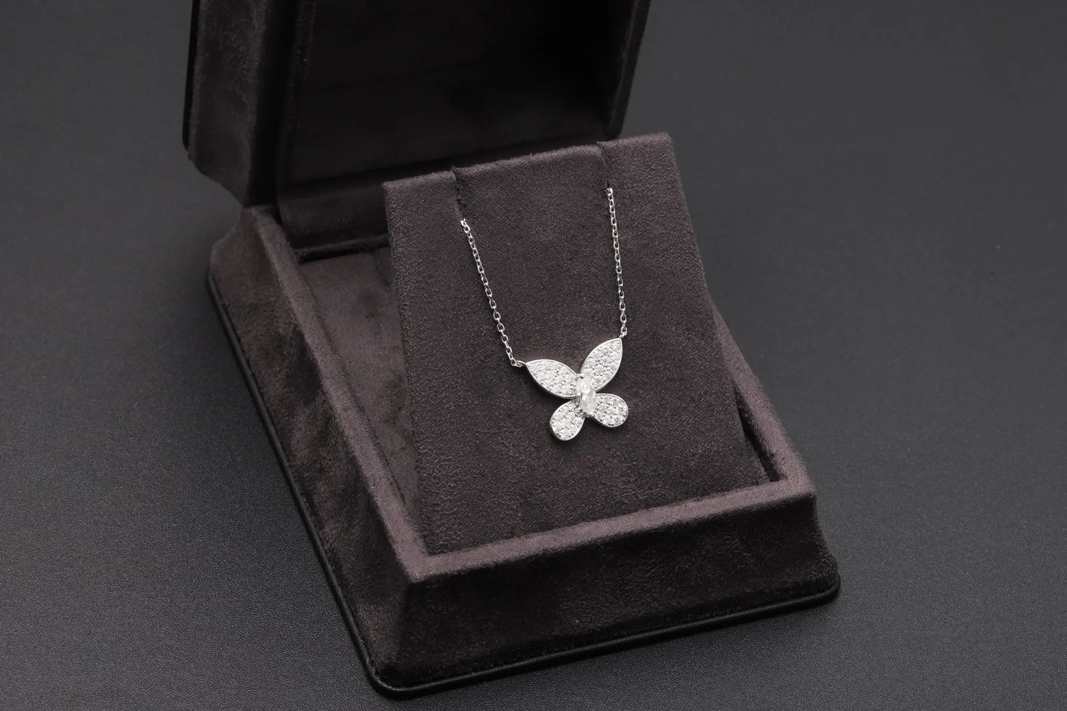 Moissanite Butterfly Pendant Necklace (Sterling Silver) D30516894 — view 2