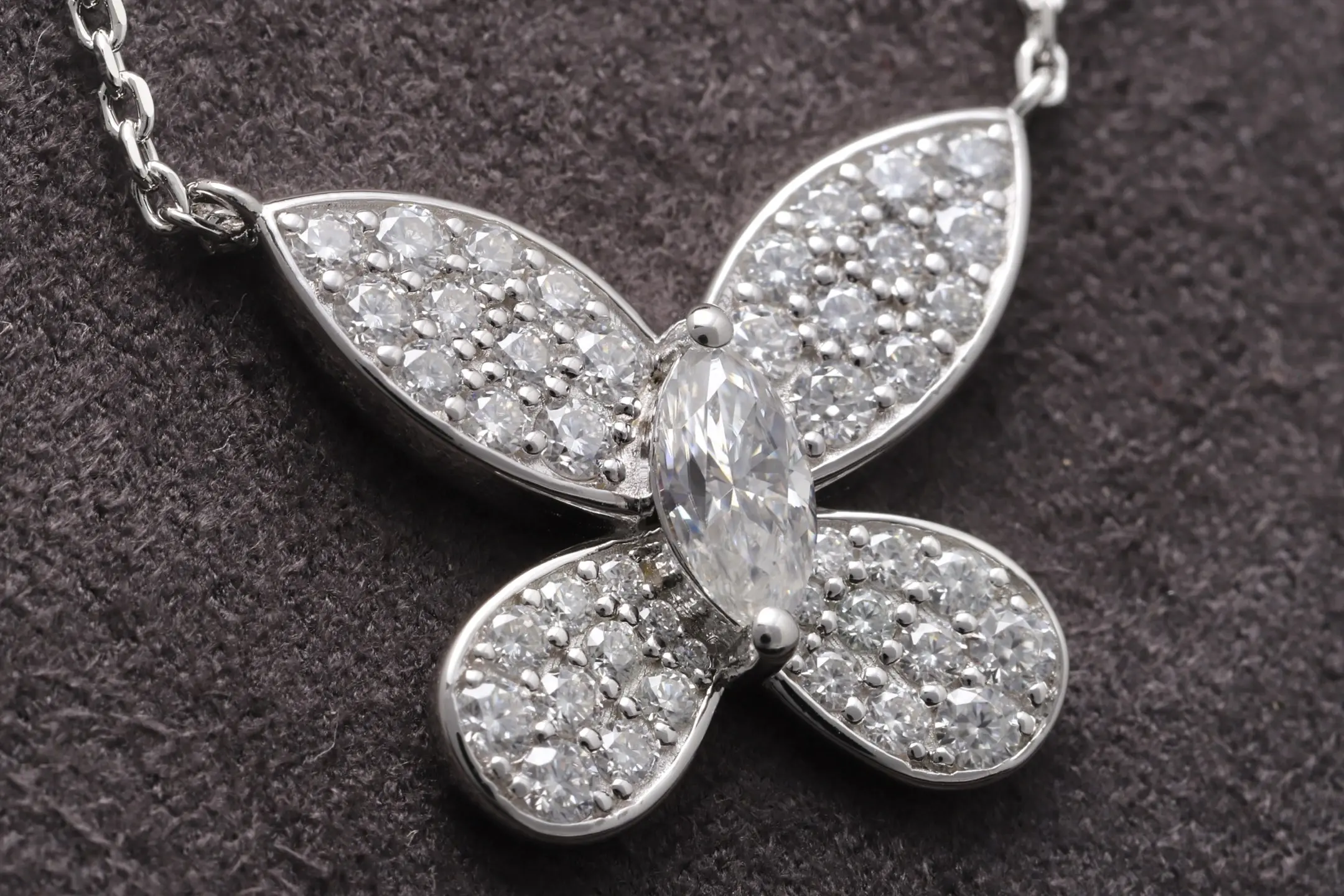 Moissanite Butterfly Pendant Necklace (Sterling Silver) D30516894 — view 3
