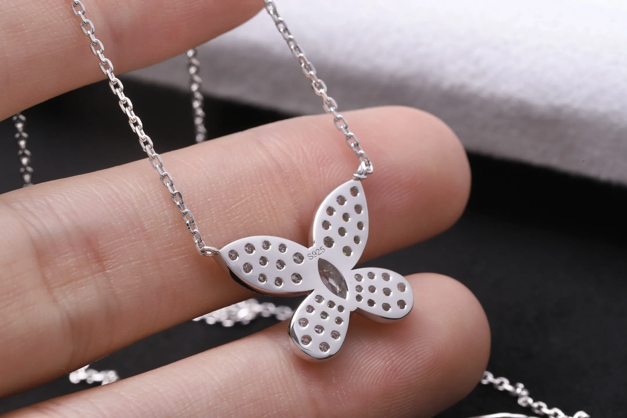 Moissanite Butterfly Pendant Necklace (Sterling Silver) D30516894 — view 4