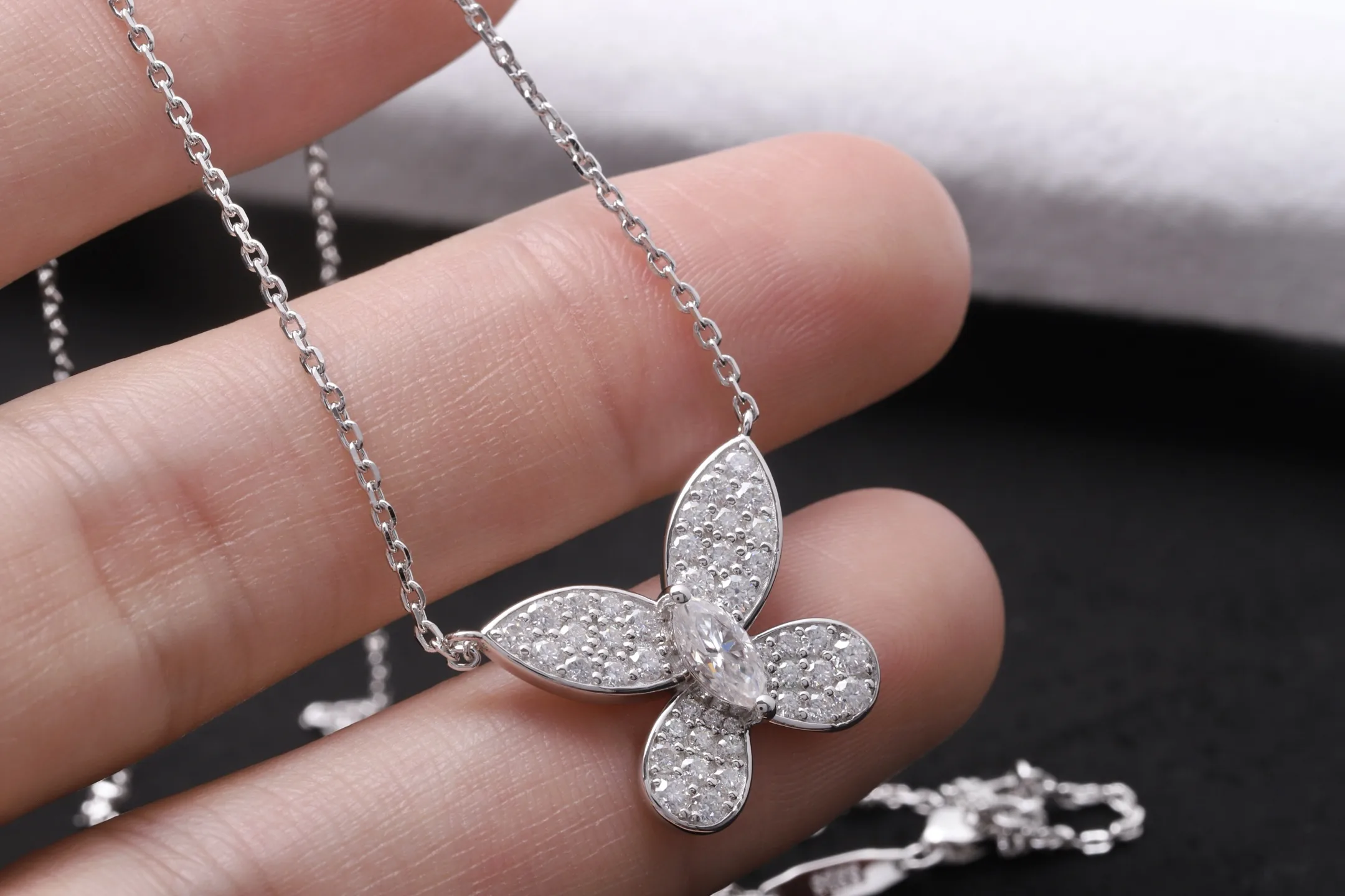 Moissanite Butterfly Pendant Necklace (Sterling Silver) D30516894 — view 5