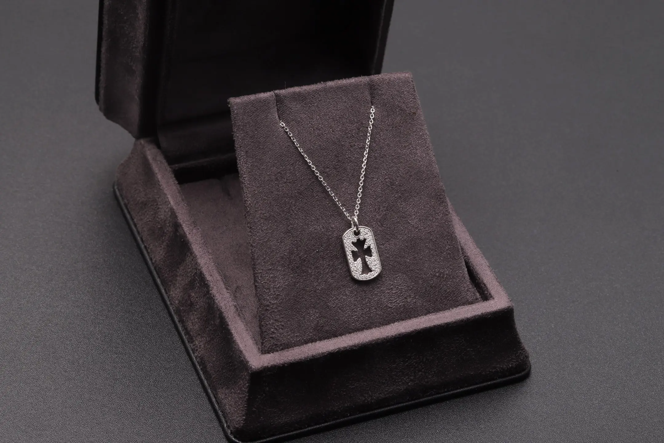 Moissanite Pavé Cut-Out Cross Dog Tag Necklace D24516952 — view 2