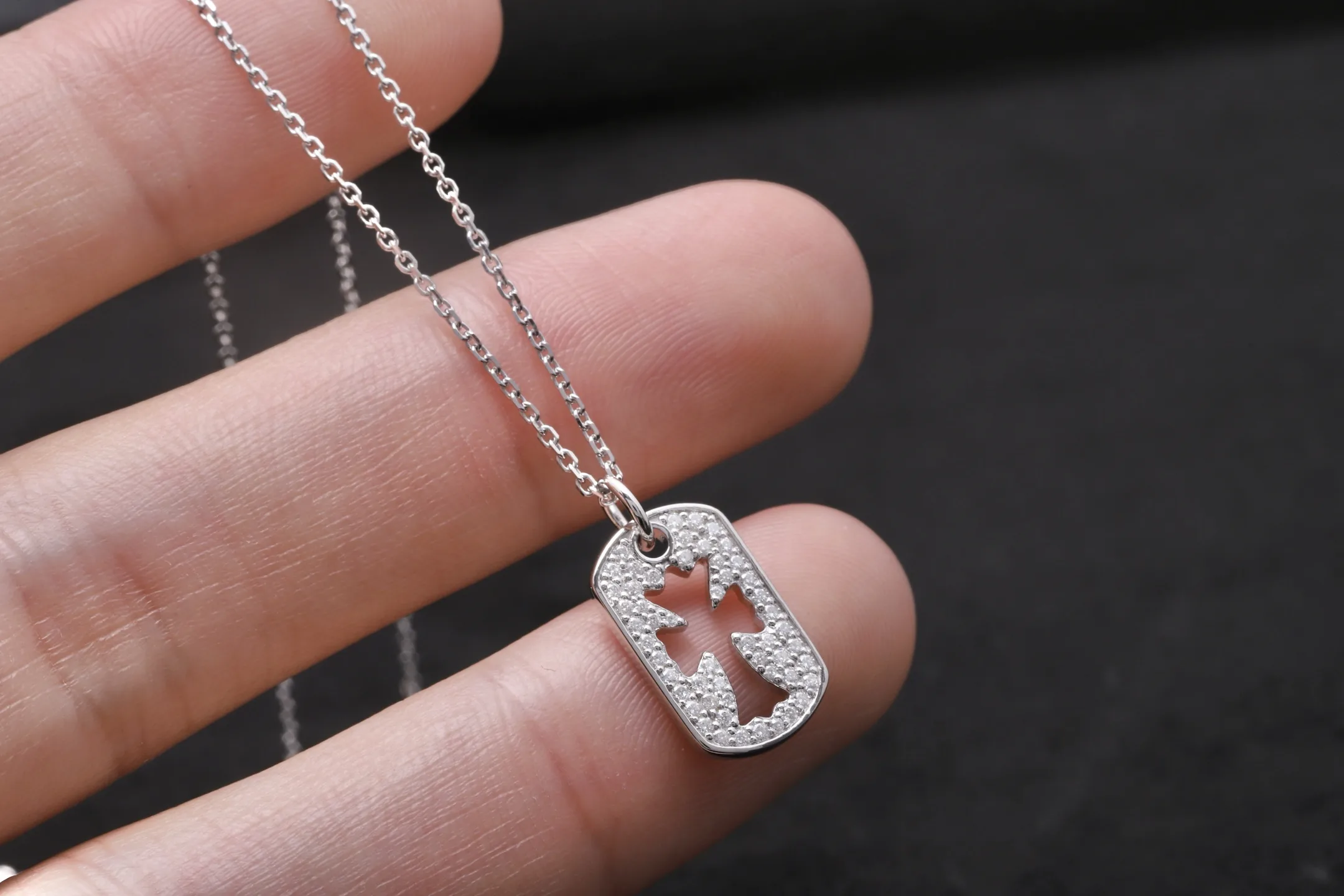 Moissanite Pavé Cut-Out Cross Dog Tag Necklace D24516952 — view 4