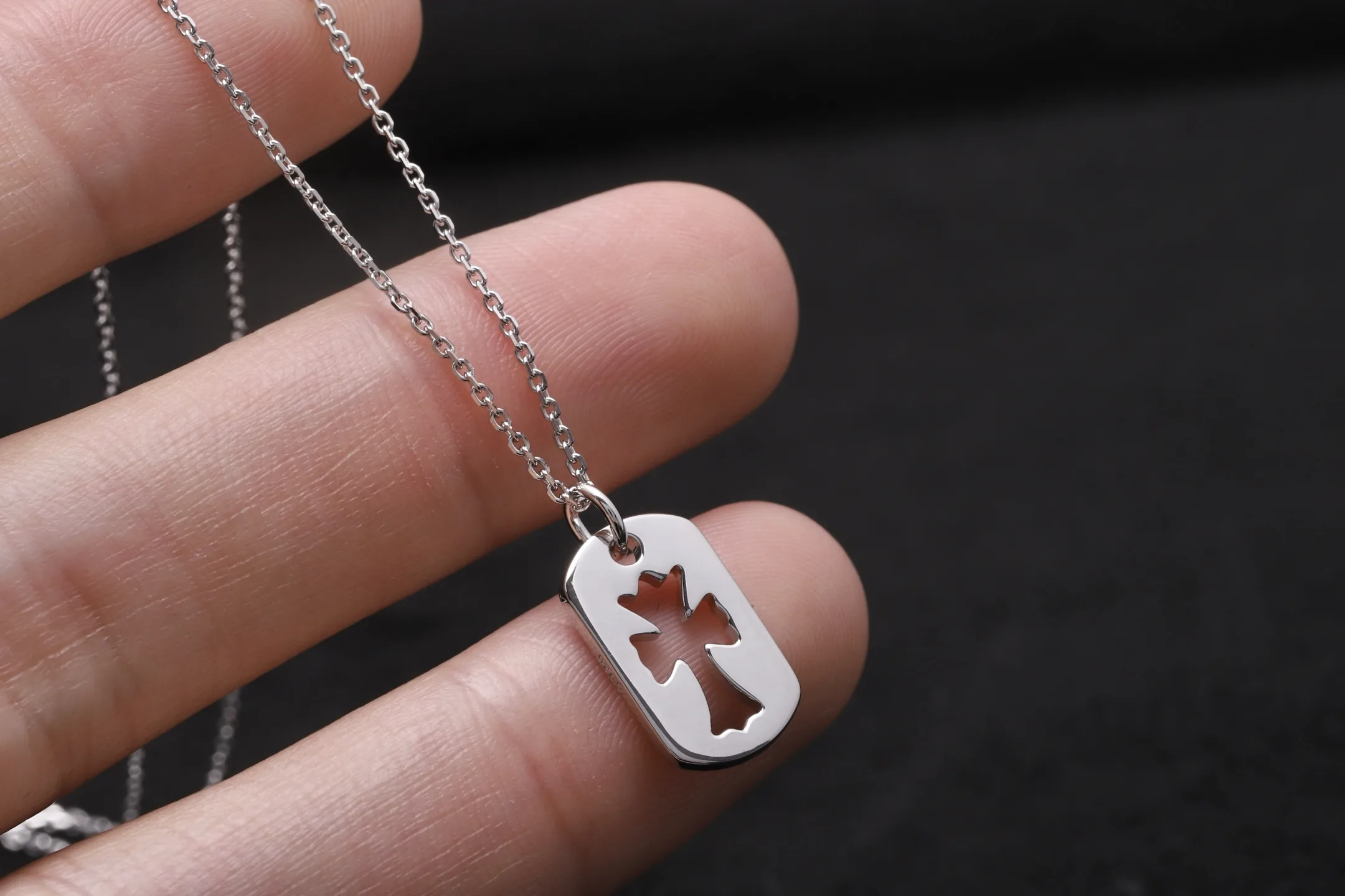 Moissanite Pavé Cut-Out Cross Dog Tag Necklace D24516952 — view 5