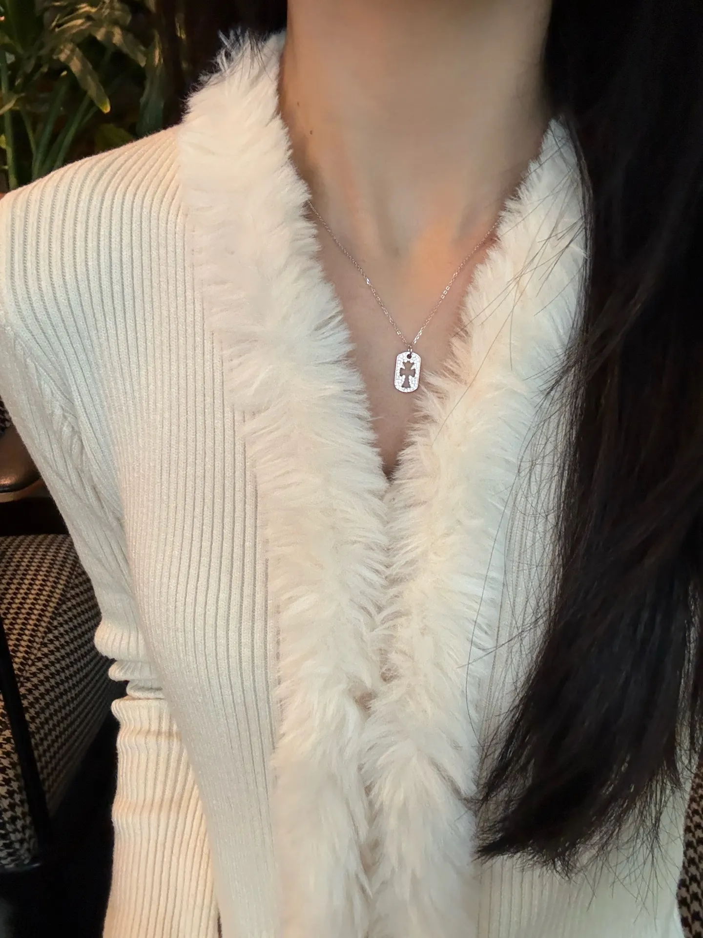 Moissanite Pavé Cut-Out Cross Dog Tag Necklace D24516952 — view 8
