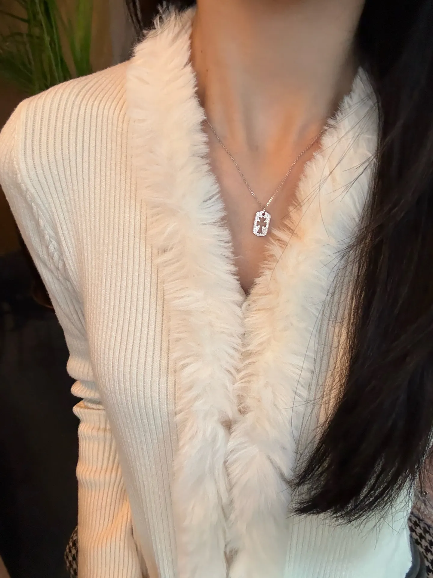 Moissanite Pavé Cut-Out Cross Dog Tag Necklace D24516952 — view 9