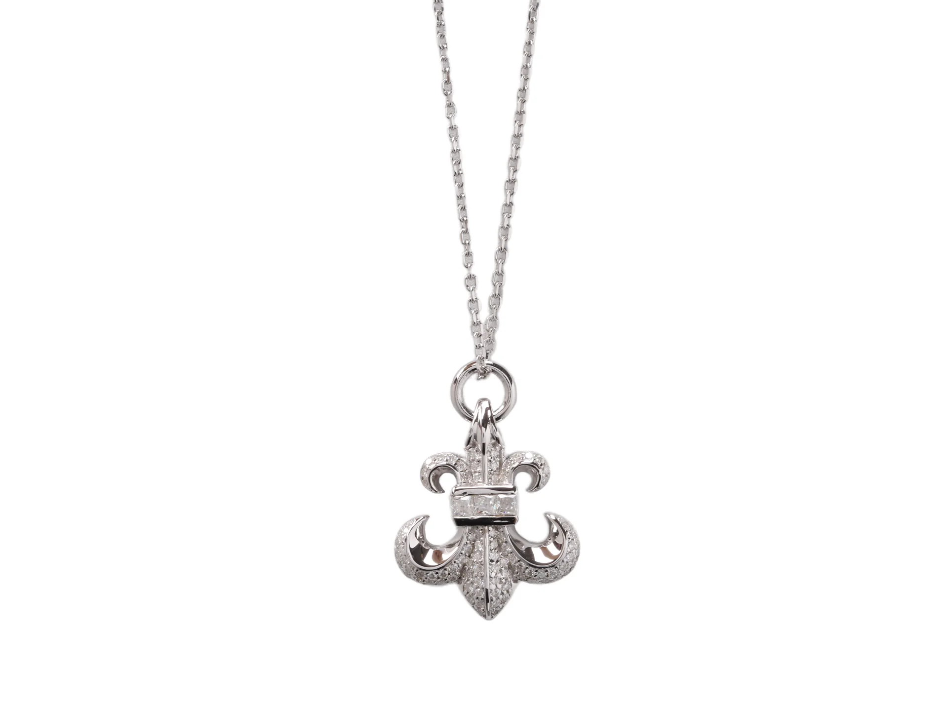 Fleur-de-Lis Moissanite Pendant Necklace (Sterling Silver) D50516951