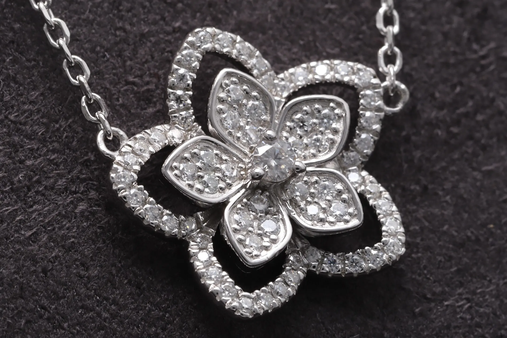 Floral Pavé Moissanite Pendant Necklace (Sterling Silver) D35016910 — view 3