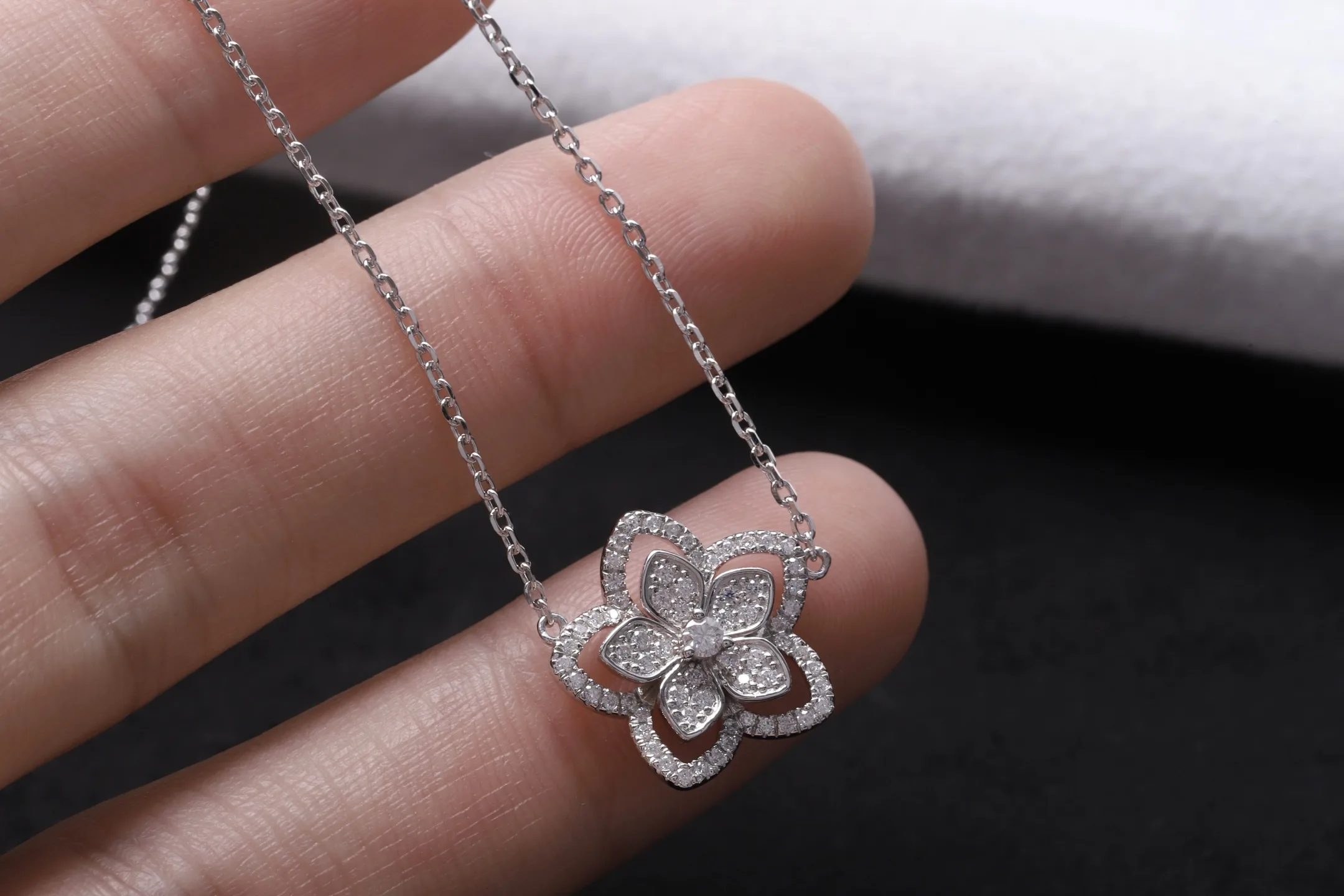 Floral Pavé Moissanite Pendant Necklace (Sterling Silver) D35016910 — view 4