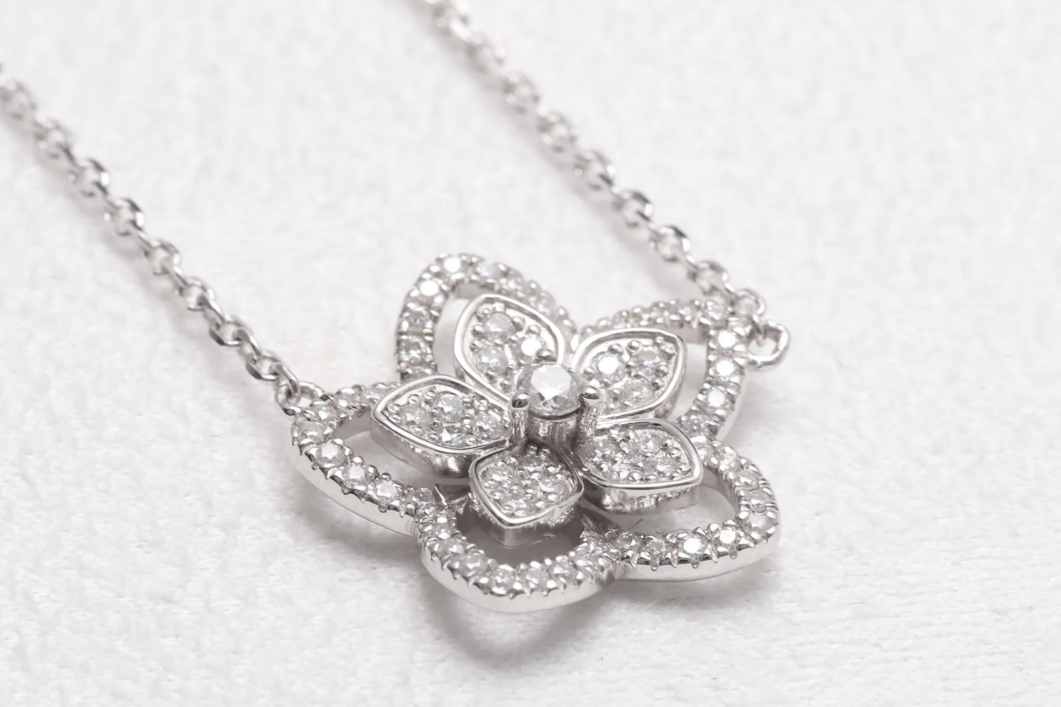 Floral Pavé Moissanite Pendant Necklace (Sterling Silver) D35016910 — view 7
