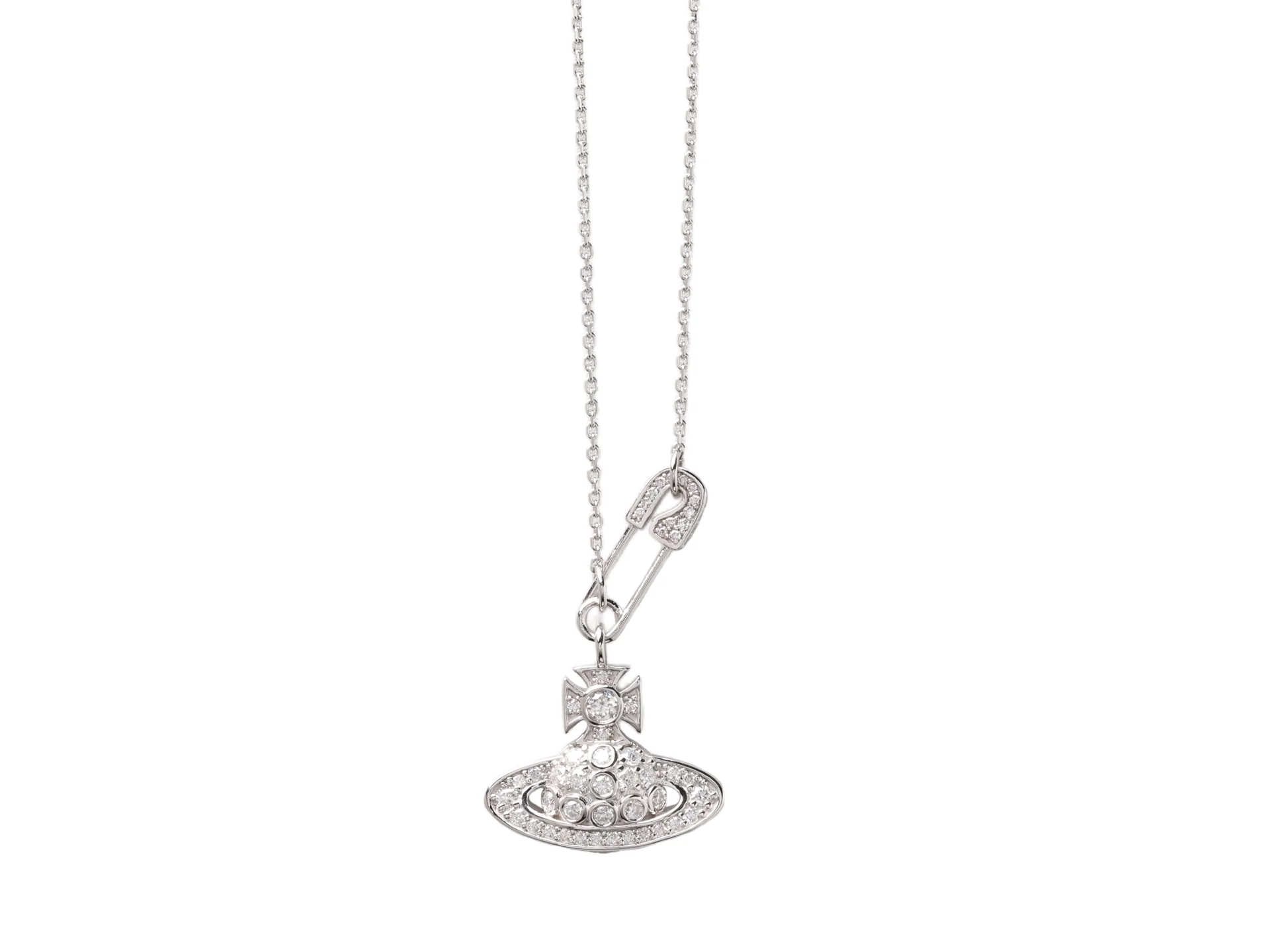Orb and Safety Pin Pendant Necklace (Sterling Silver) D33016866