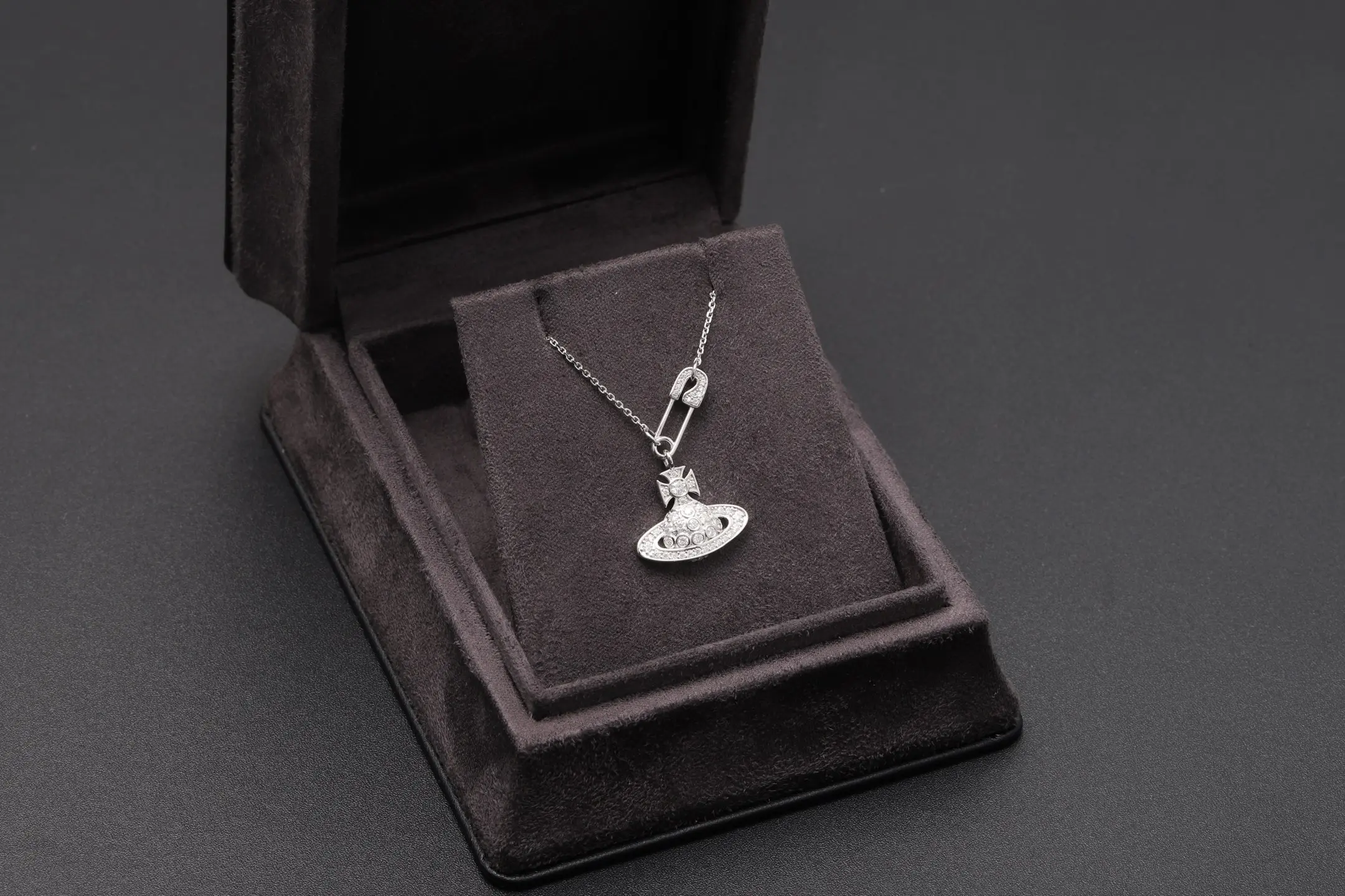Orb and Safety Pin Pendant Necklace (Sterling Silver) D33016866 — view 2