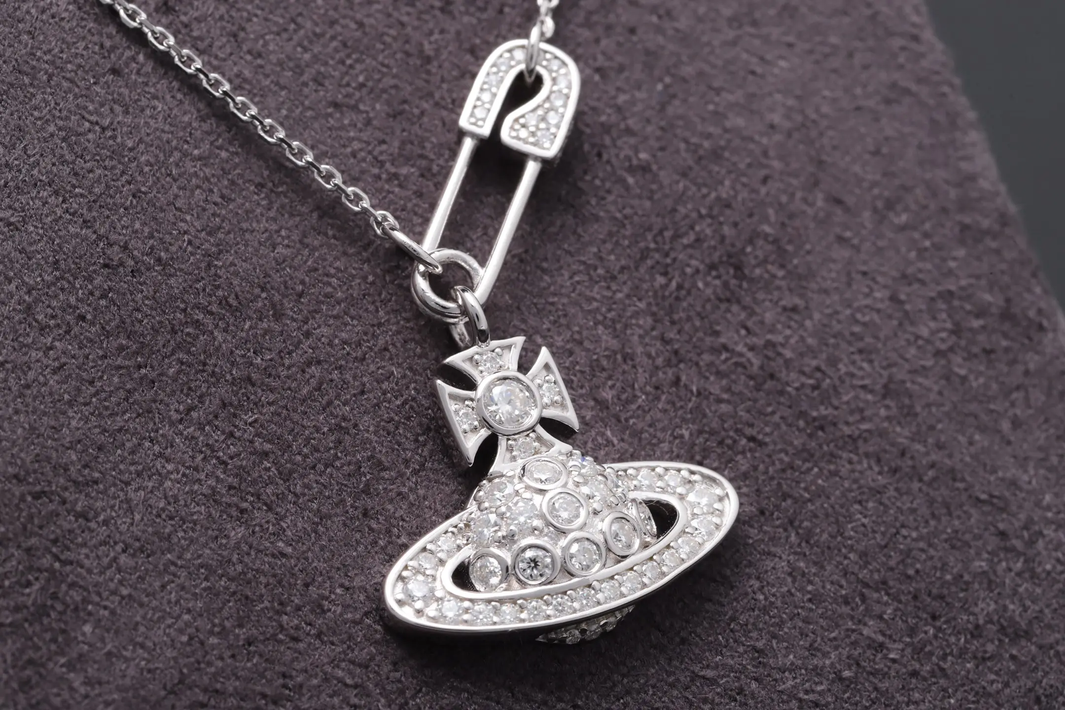 Orb and Safety Pin Pendant Necklace (Sterling Silver) D33016866 — view 3