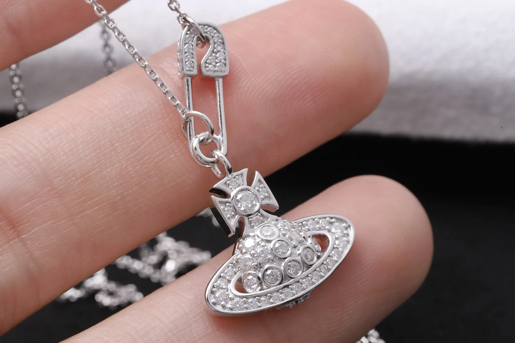 Orb and Safety Pin Pendant Necklace (Sterling Silver) D33016866 — view 4