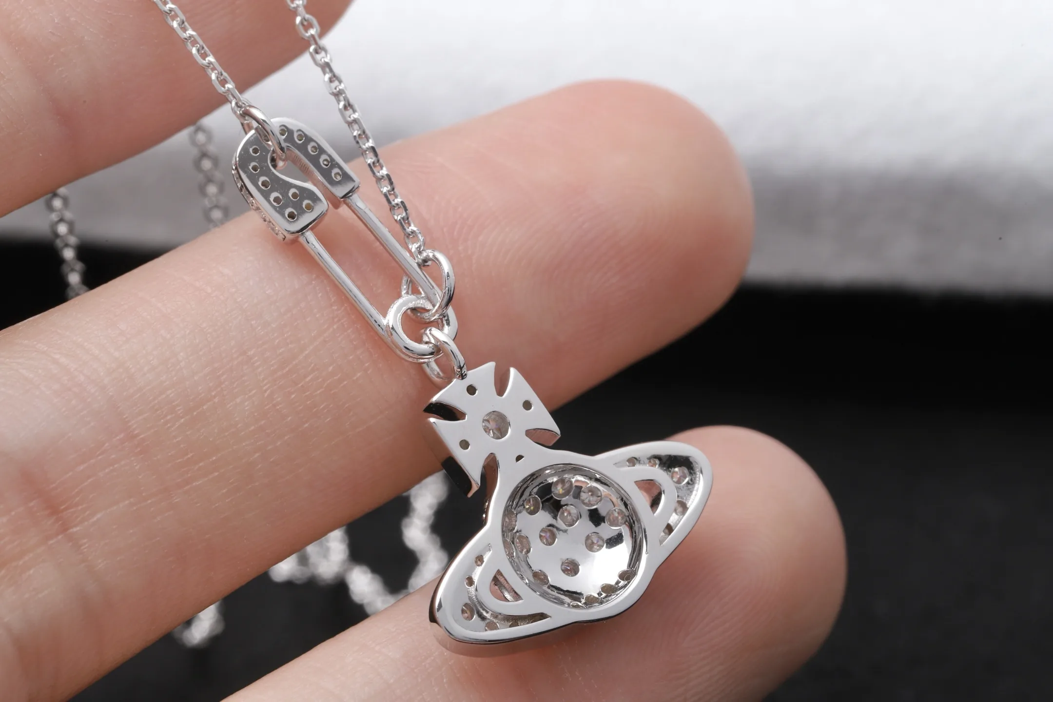 Orb and Safety Pin Pendant Necklace (Sterling Silver) D33016866 — view 5