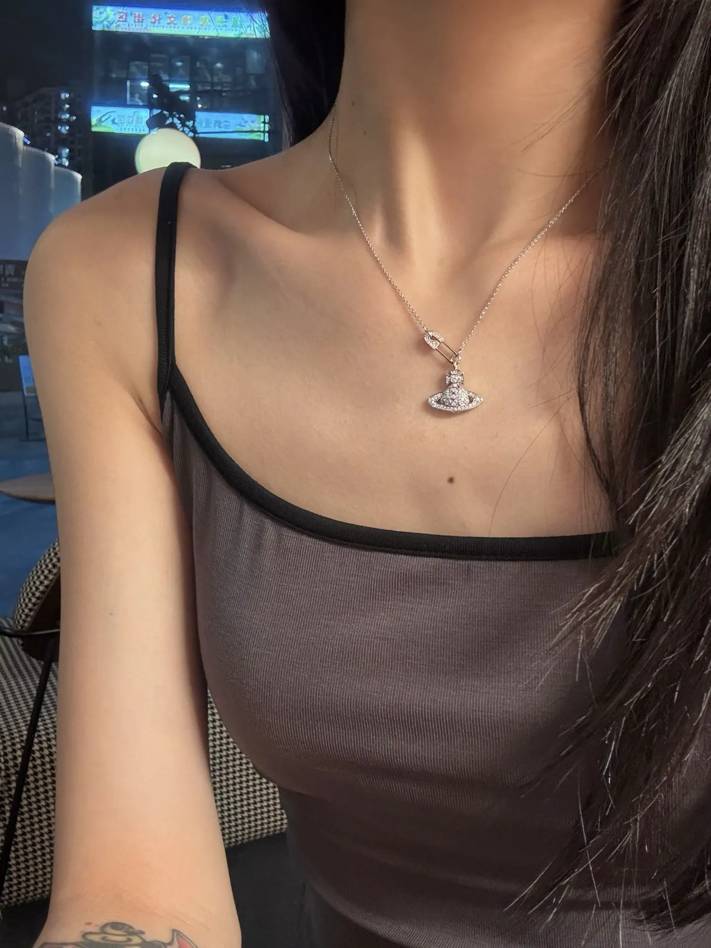 Orb and Safety Pin Pendant Necklace (Sterling Silver) D33016866 — view 10