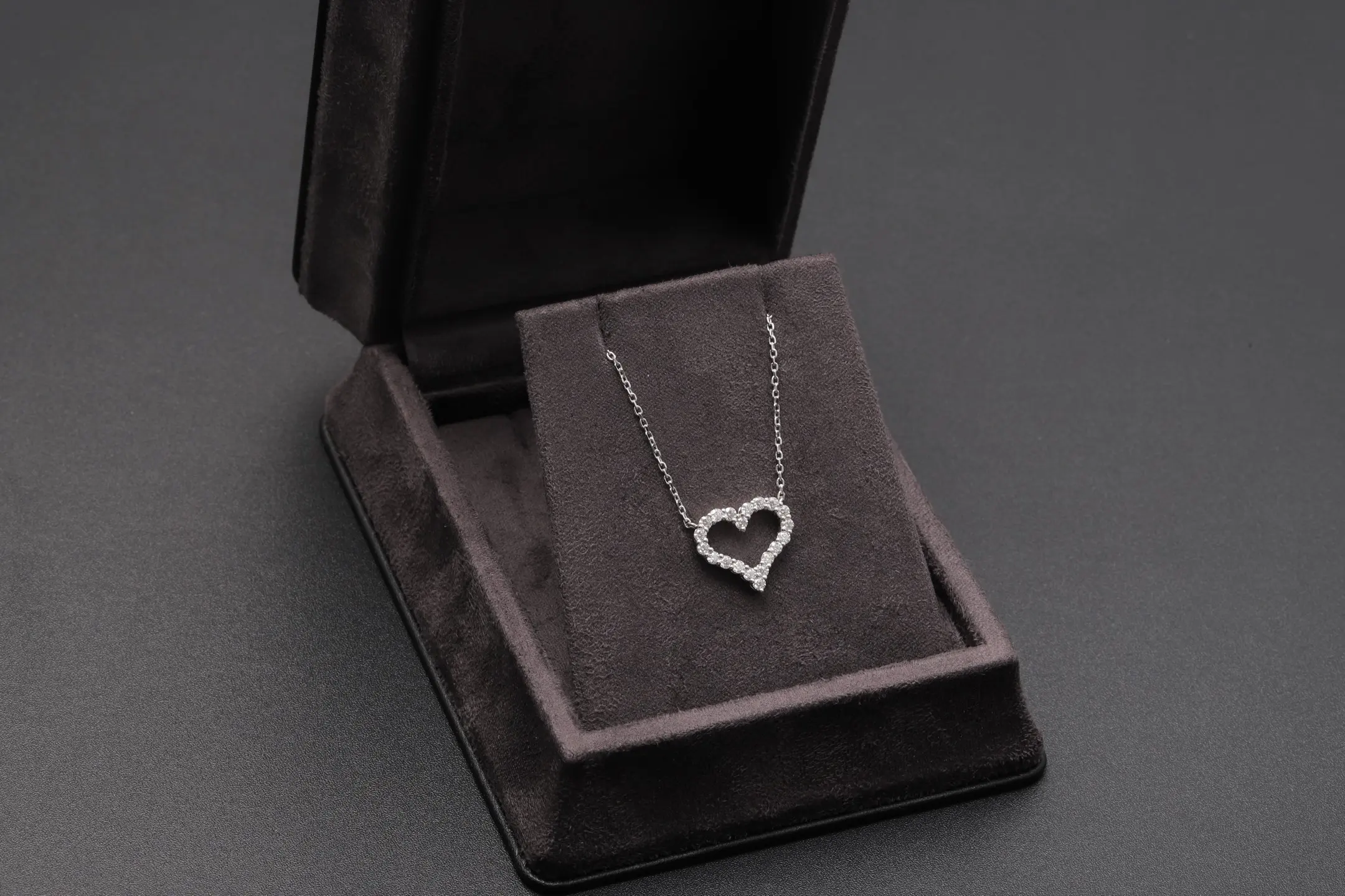 Moissanite Pavé Open Heart Necklace (Sterling Silver) D23016914 — view 2