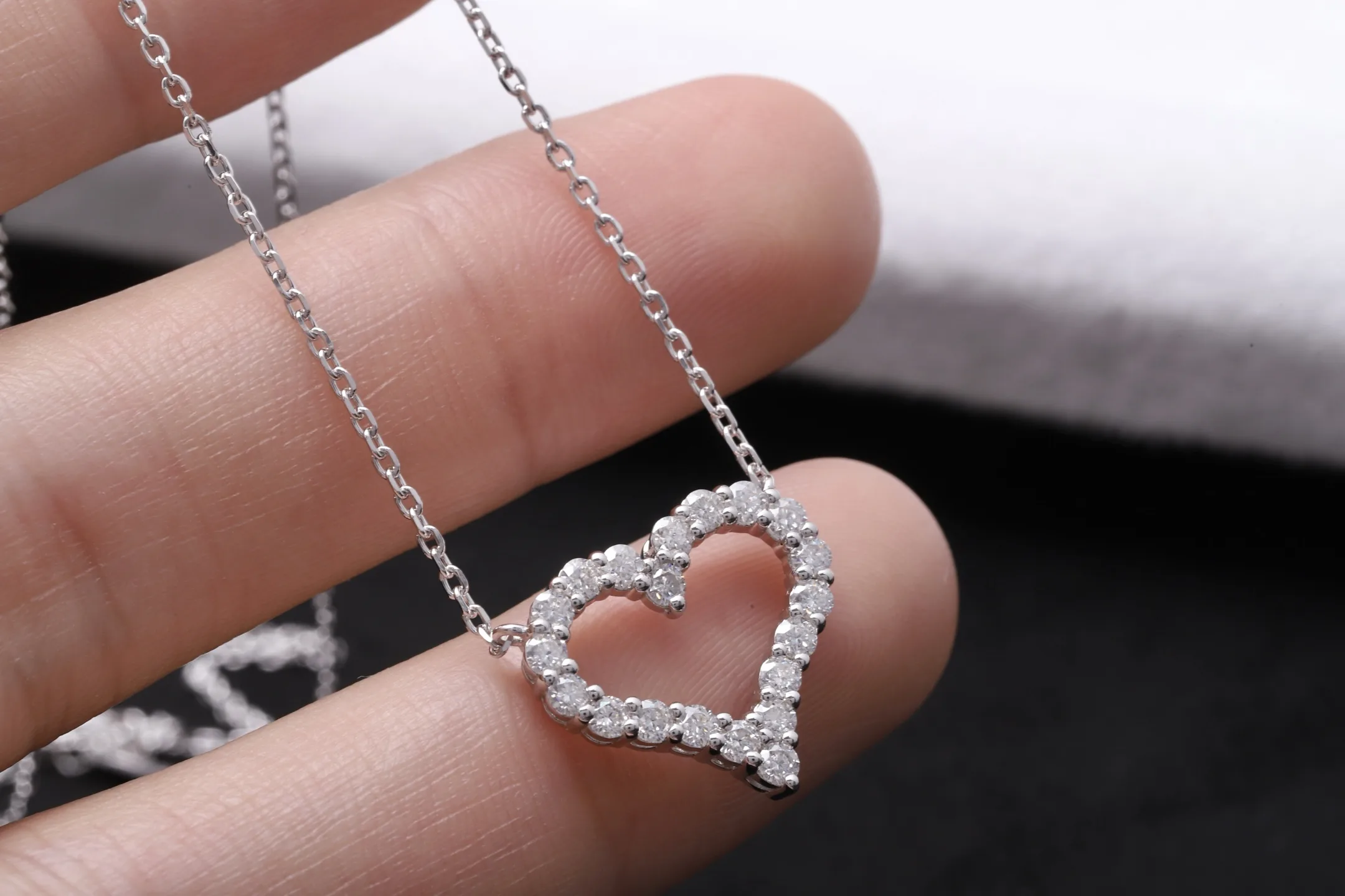 Moissanite Pavé Open Heart Necklace (Sterling Silver) D23016914 — view 4