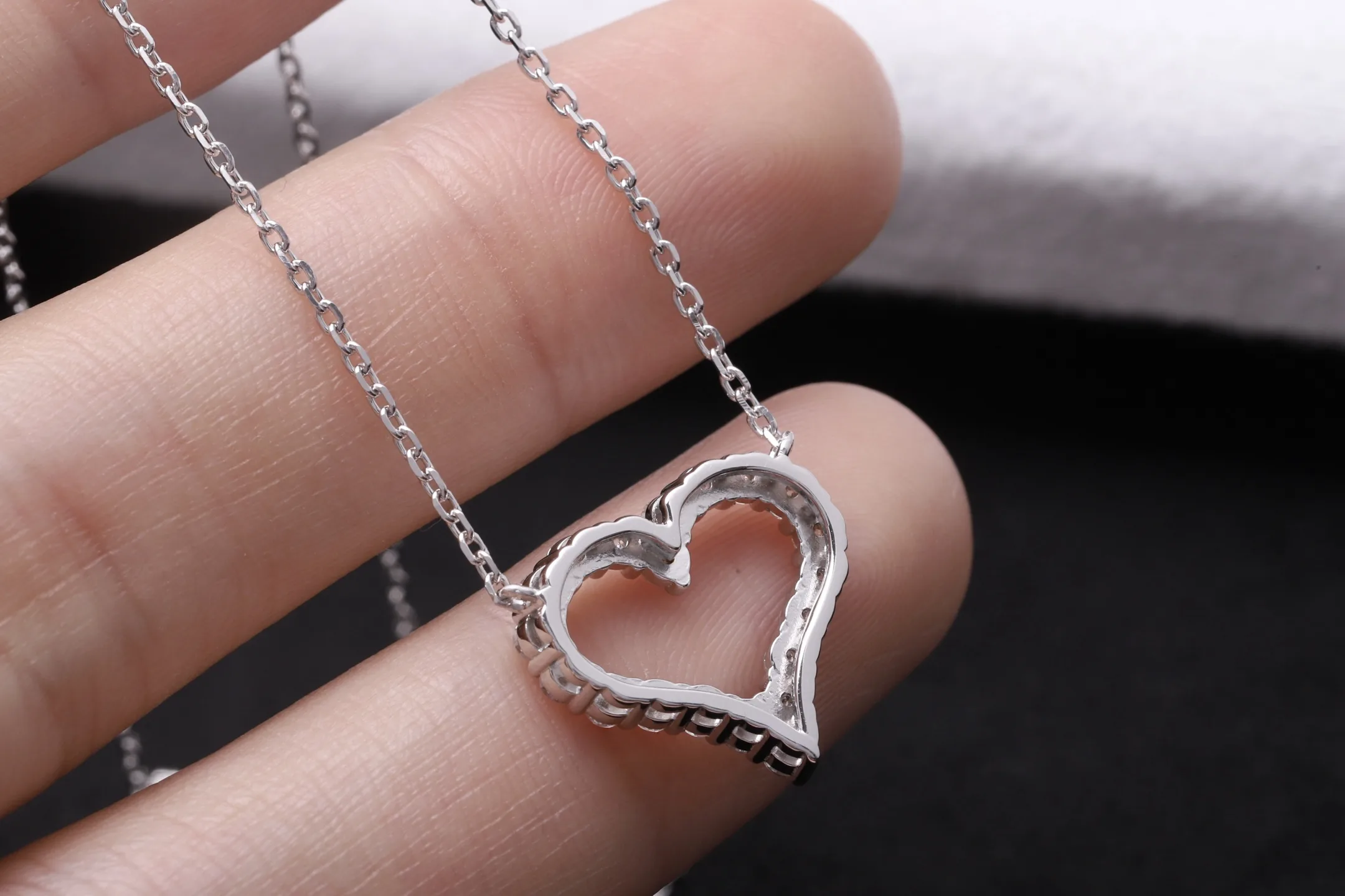 Moissanite Pavé Open Heart Necklace (Sterling Silver) D23016914 — view 5
