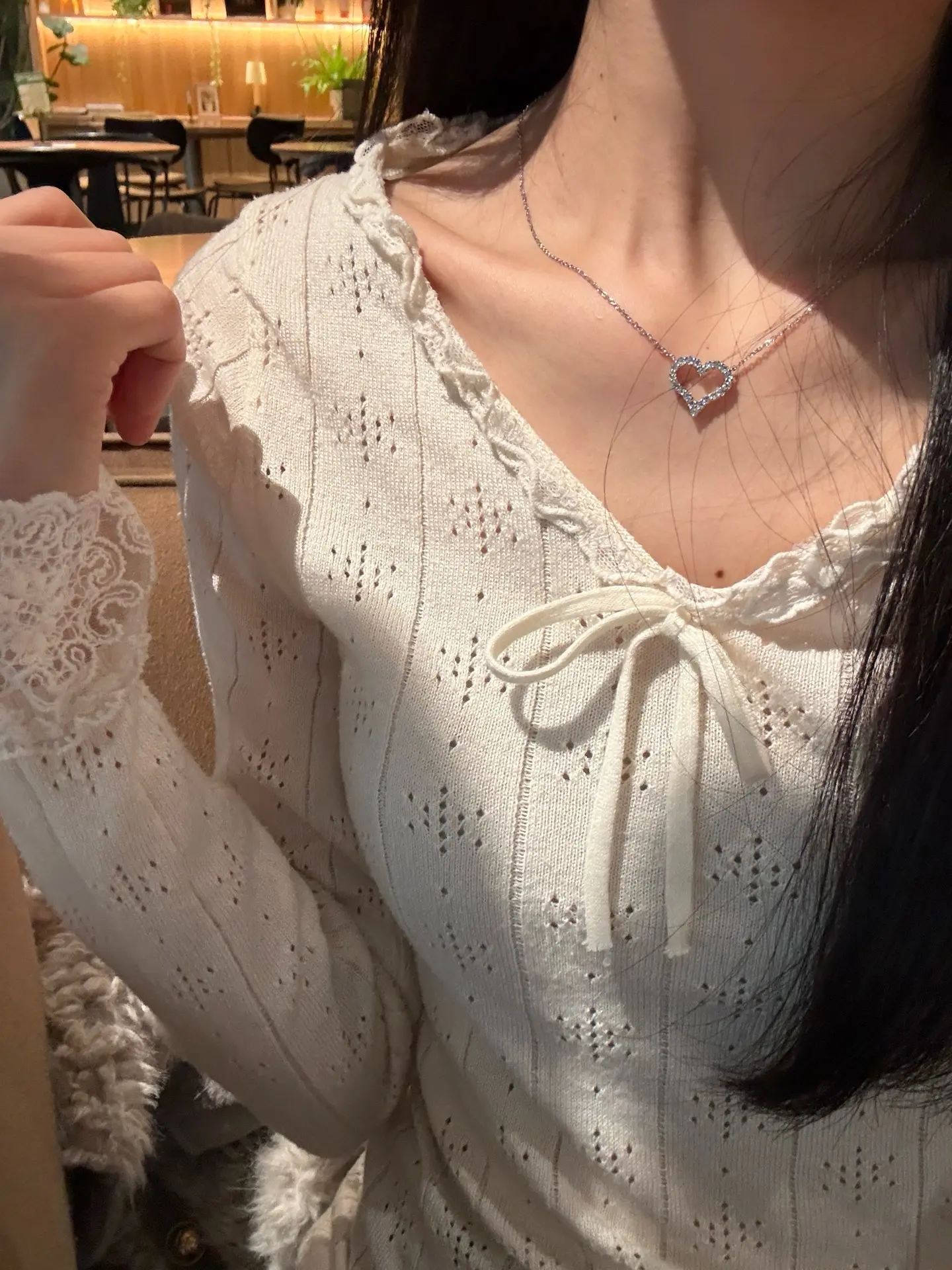 Moissanite Pavé Open Heart Necklace (Sterling Silver) D23016914 — view 10