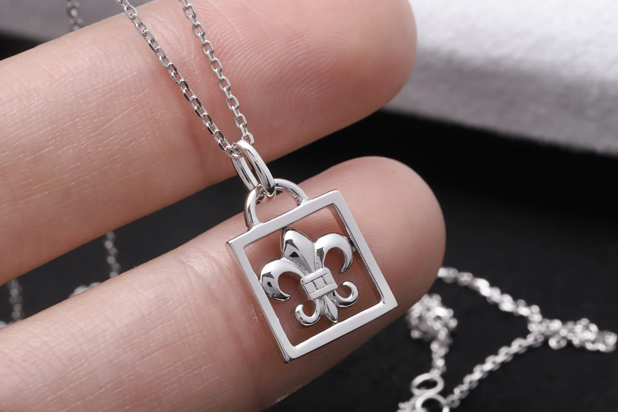 Fleur-de-Lis Framed Pendant Necklace (Sterling Silver) D18016868 — view 4