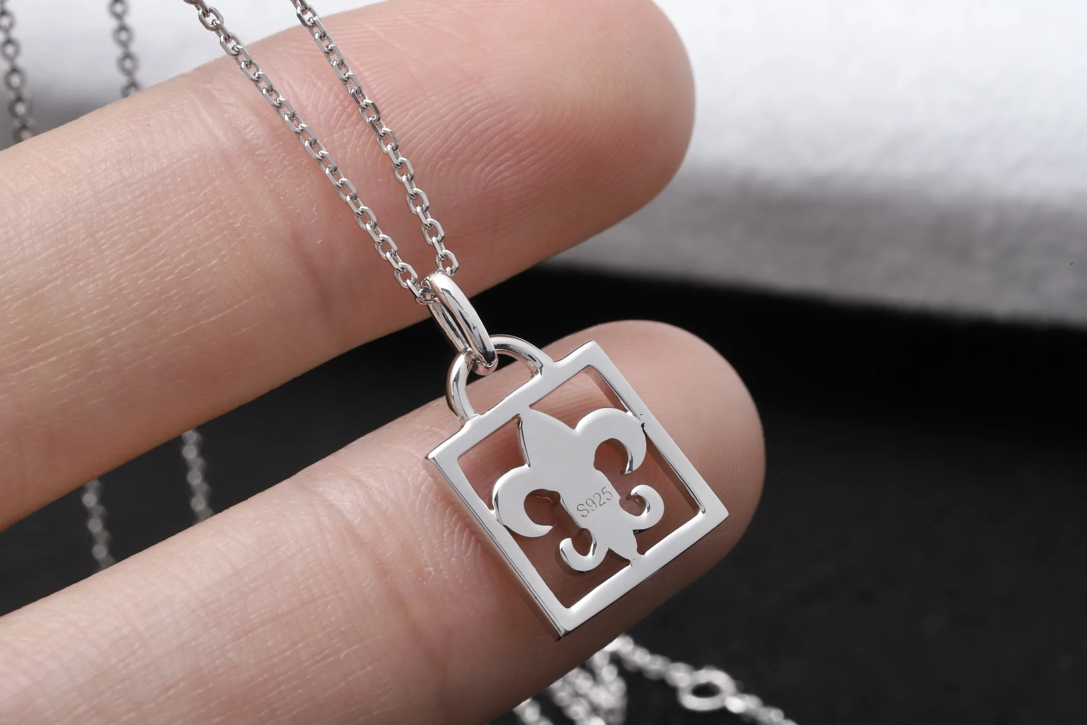 Fleur-de-Lis Framed Pendant Necklace (Sterling Silver) D18016868 — view 5