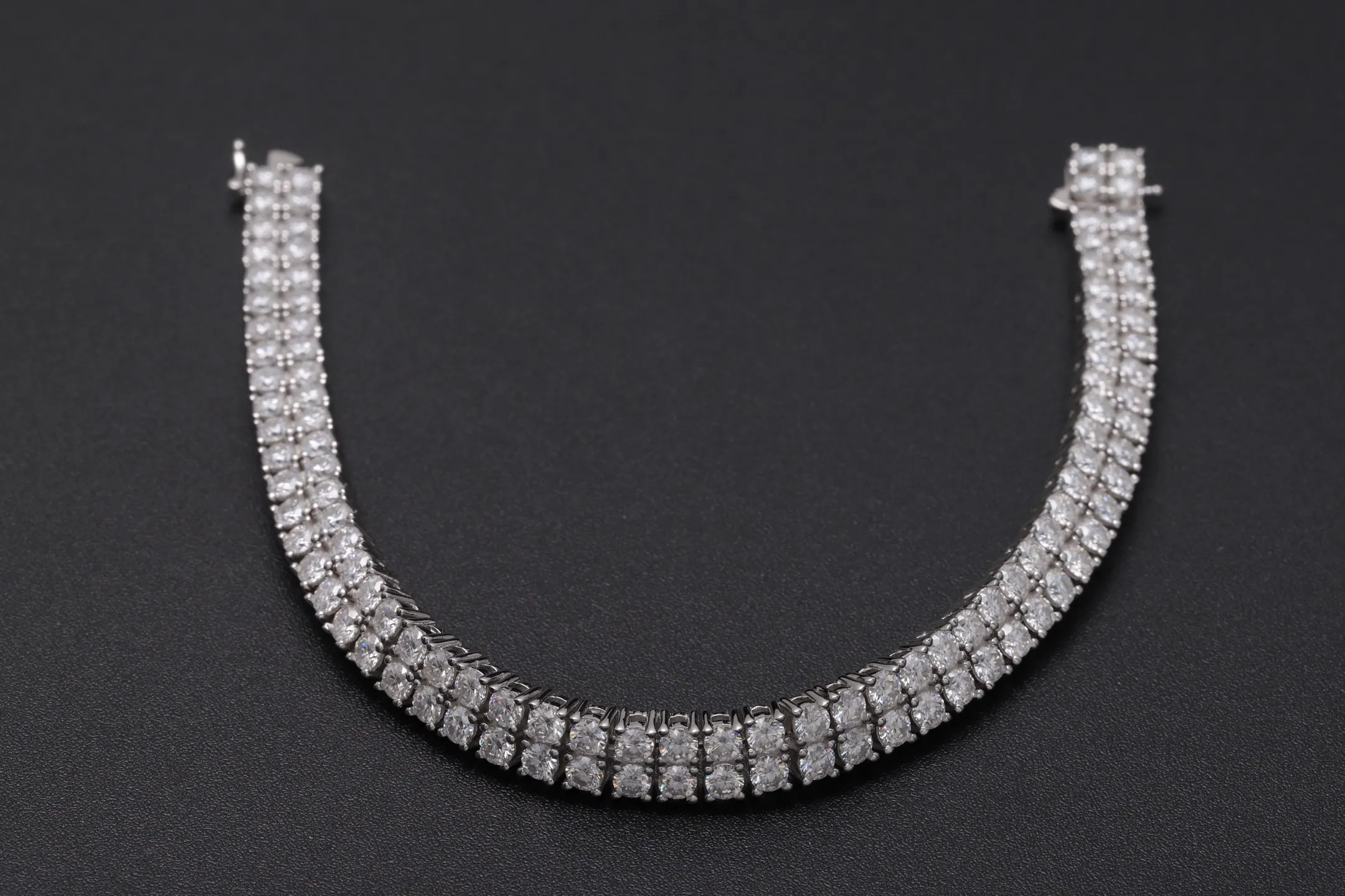 Double-Row Moissanite Tennis Bracelet (Sterling Silver) D168016612 — view 4