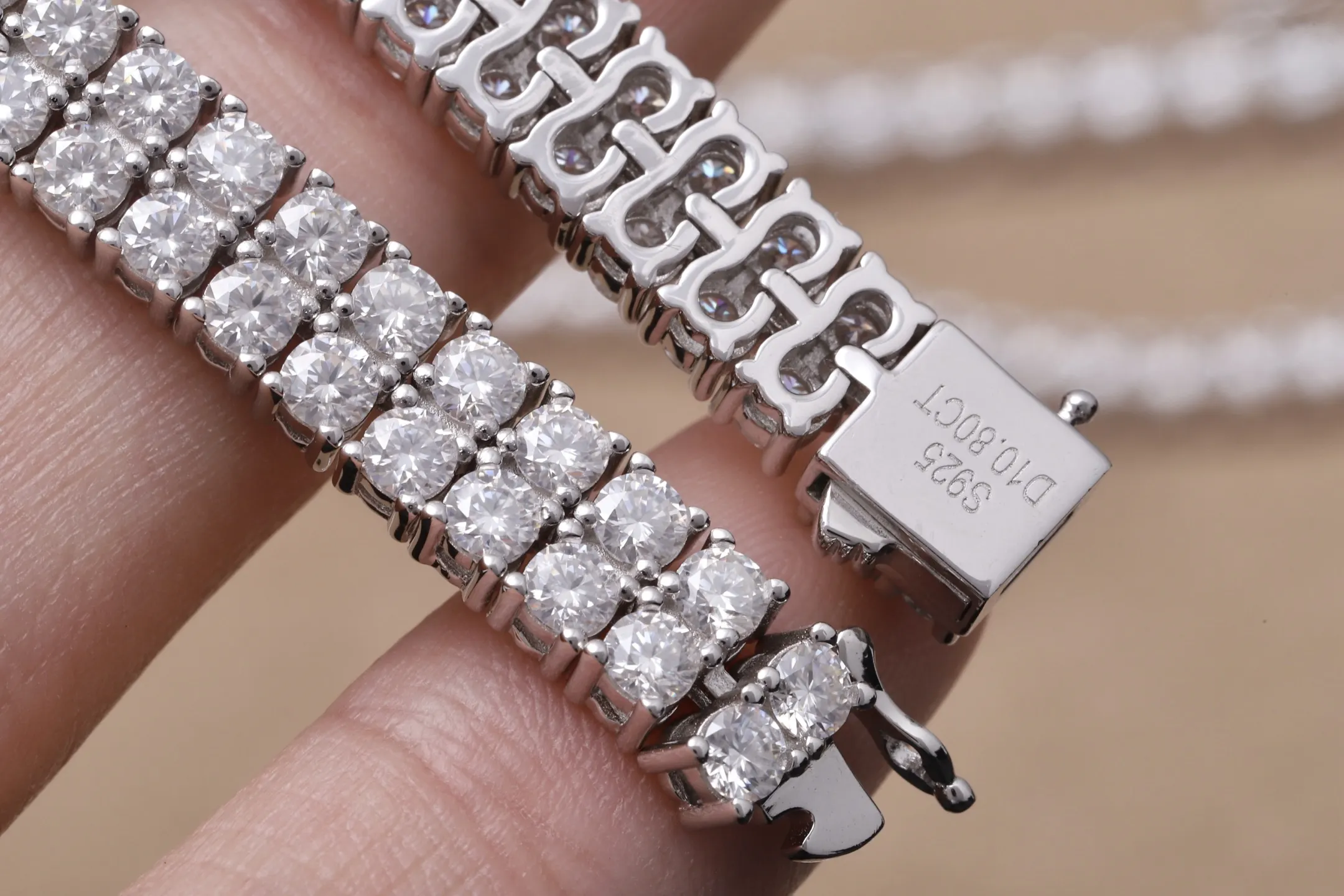 Double-Row Moissanite Tennis Bracelet (Sterling Silver) D168016612 — view 6