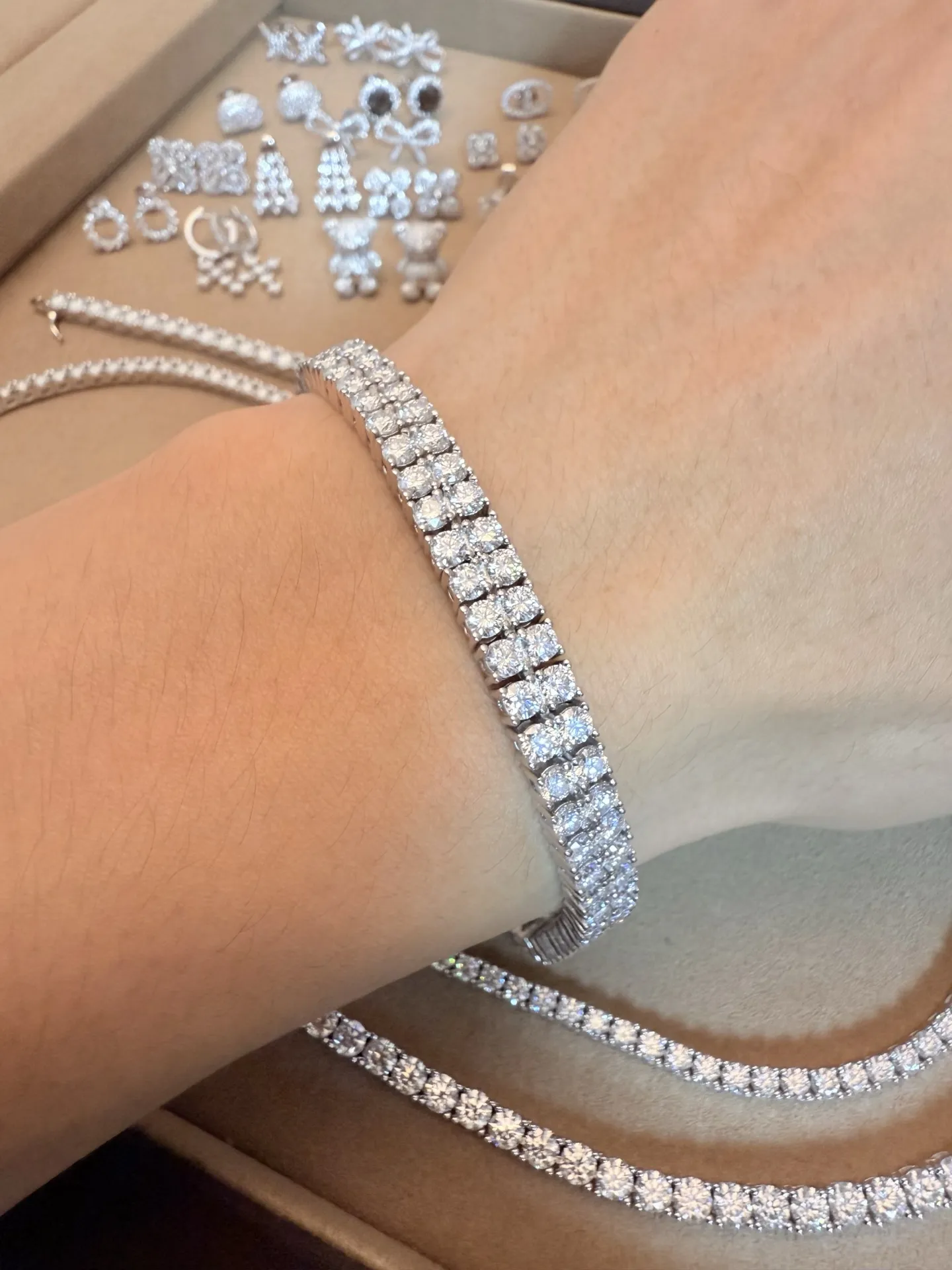 Double-Row Moissanite Tennis Bracelet (Sterling Silver) D168016612 — view 8