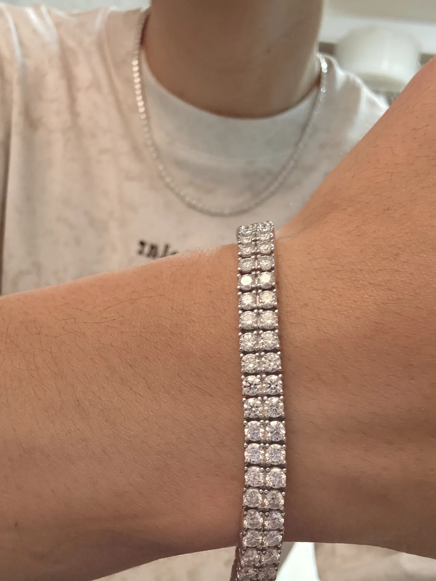 Double-Row Moissanite Tennis Bracelet (Sterling Silver) D168016612 — view 9