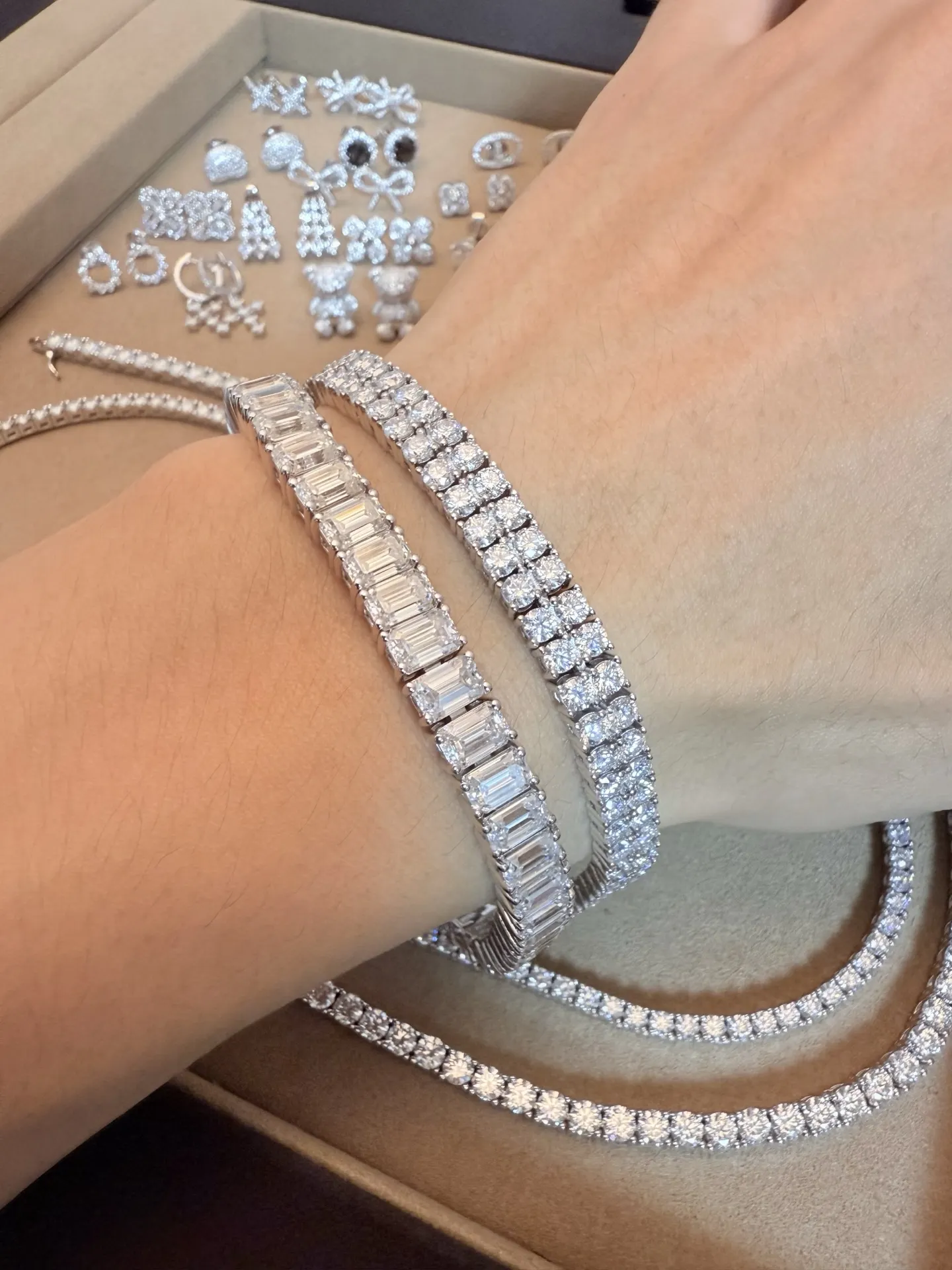 Double-Row Moissanite Tennis Bracelet (Sterling Silver) D168016612 — view 10