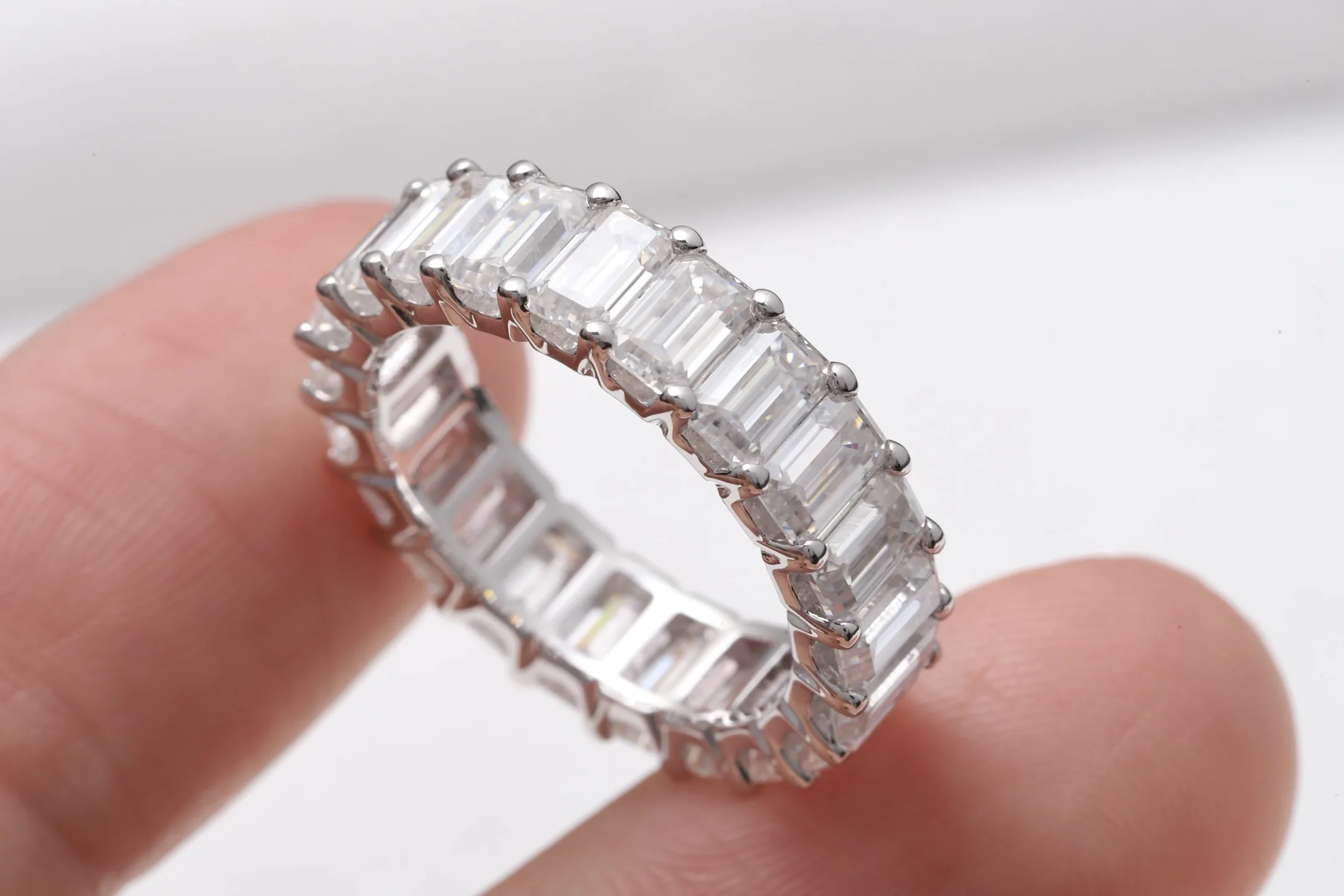 Emerald-Cut Moissanite Eternity Ring (Sterling Silver) D54016574 — view 6