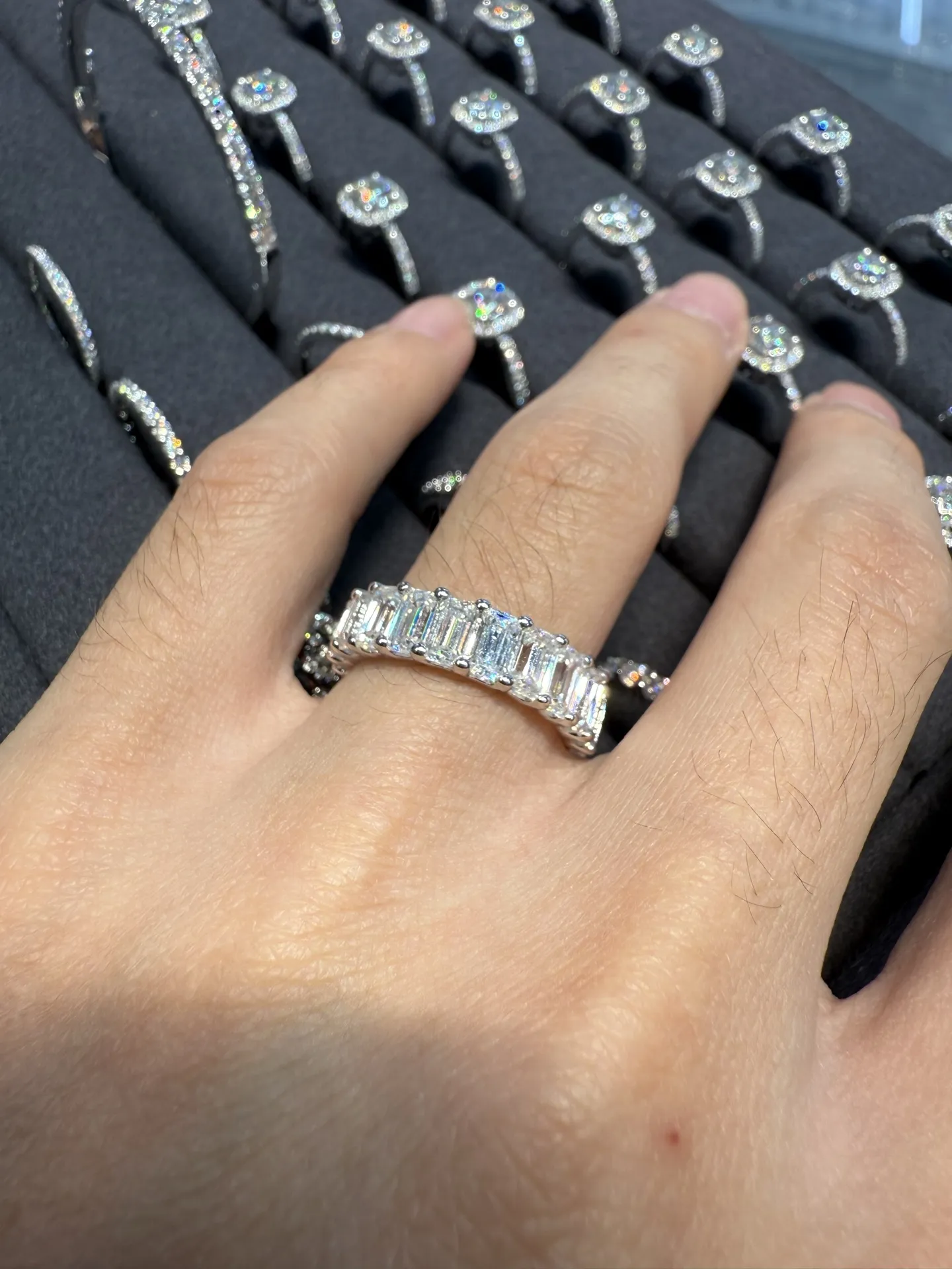 Emerald-Cut Moissanite Eternity Ring (Sterling Silver) D54016574 — view 9