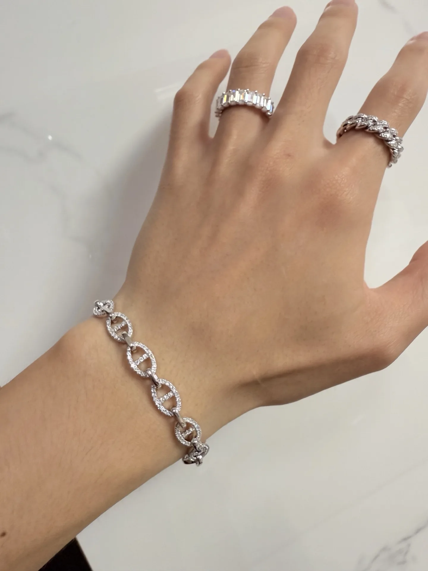 Cuban Link Moissanite Ring (Sterling Silver) D49516575 — view 9