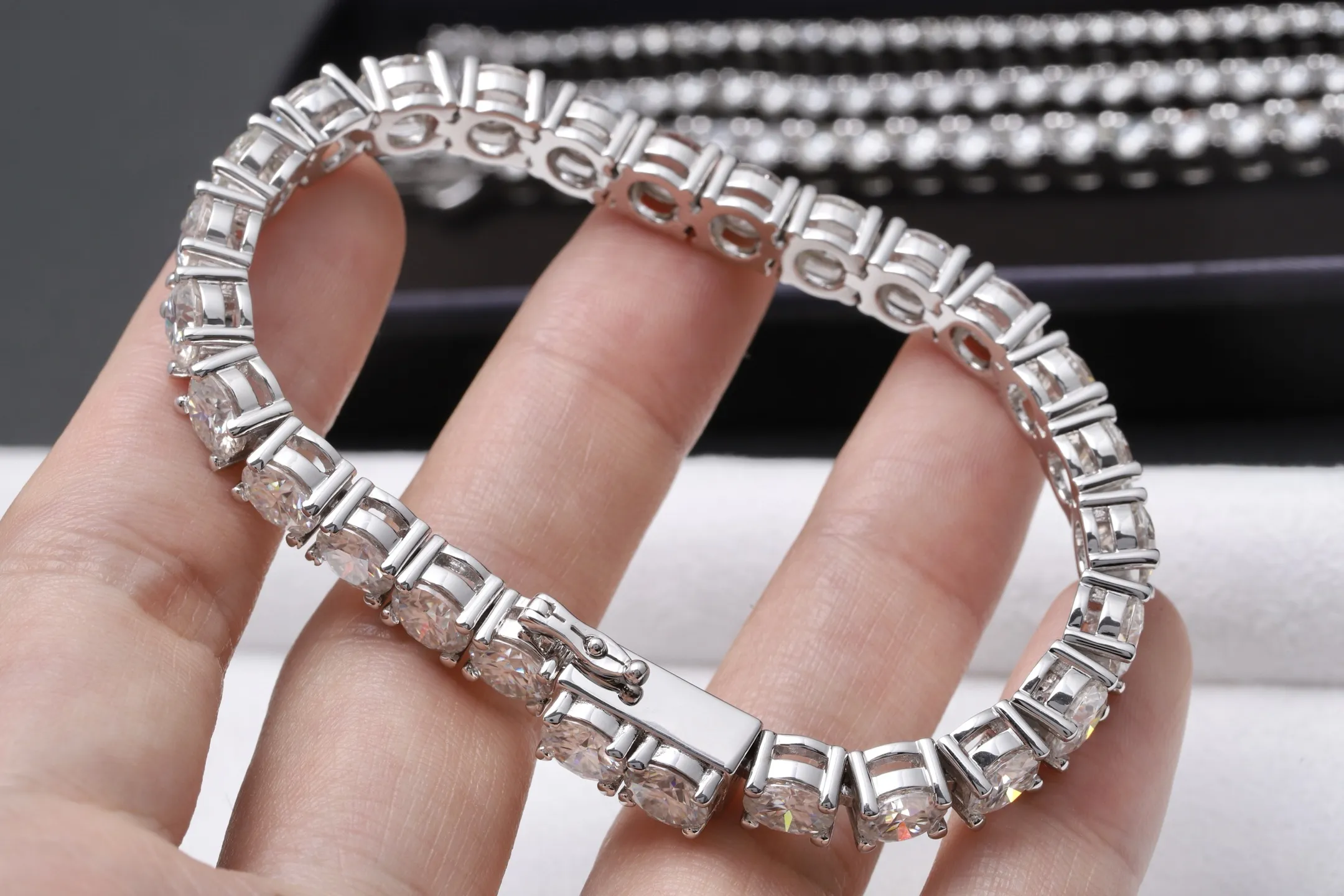 6mm Moissanite Tennis Bracelet (Sterling Silver) D260016737 — view 5